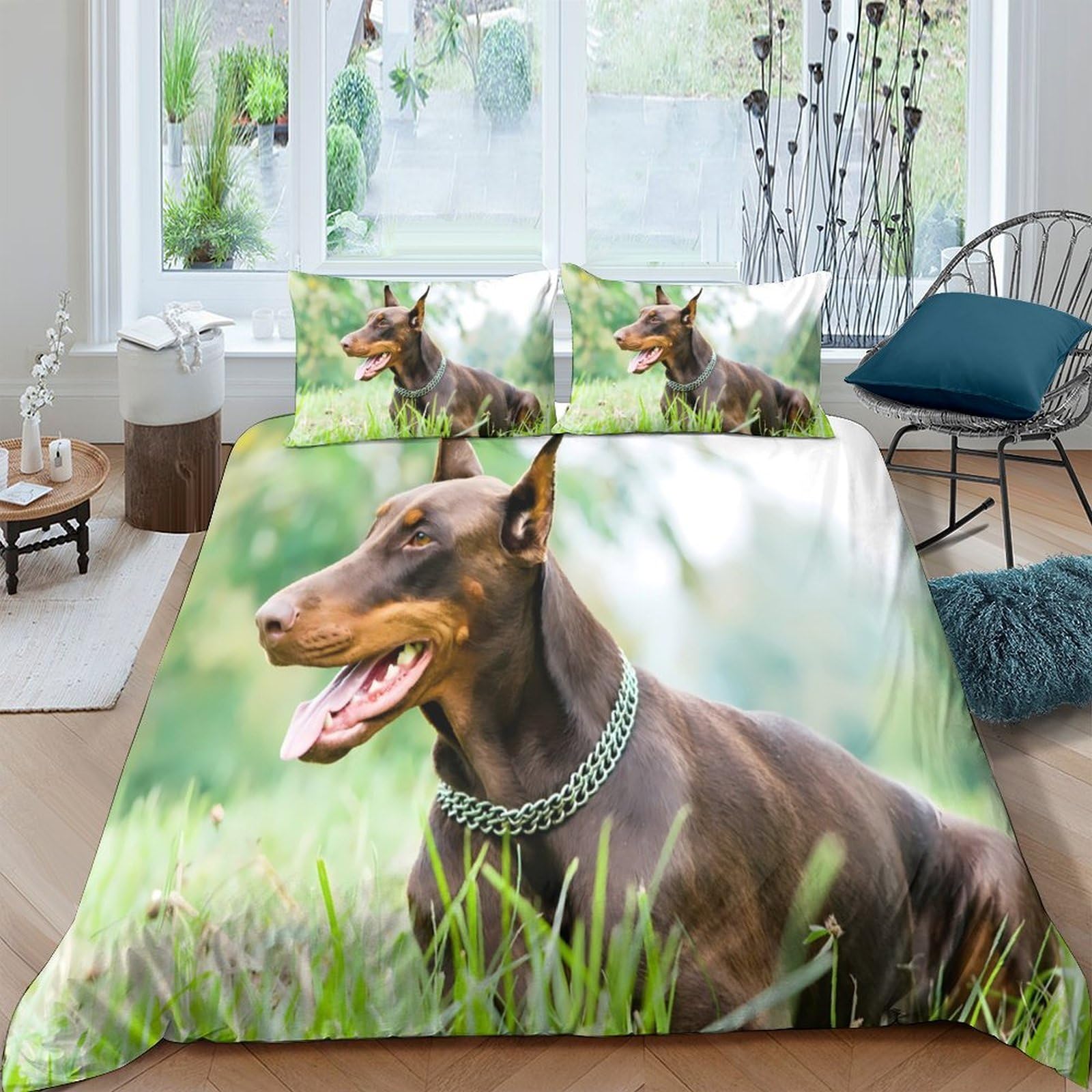 Ctjqhvkz Style-8 3D Printed Doberman Dog Fitted Sheet Microfiber Brown Pet Pattern Bed Cover For Bedroom Guest Room Machine Washable Single（135X200cm）
