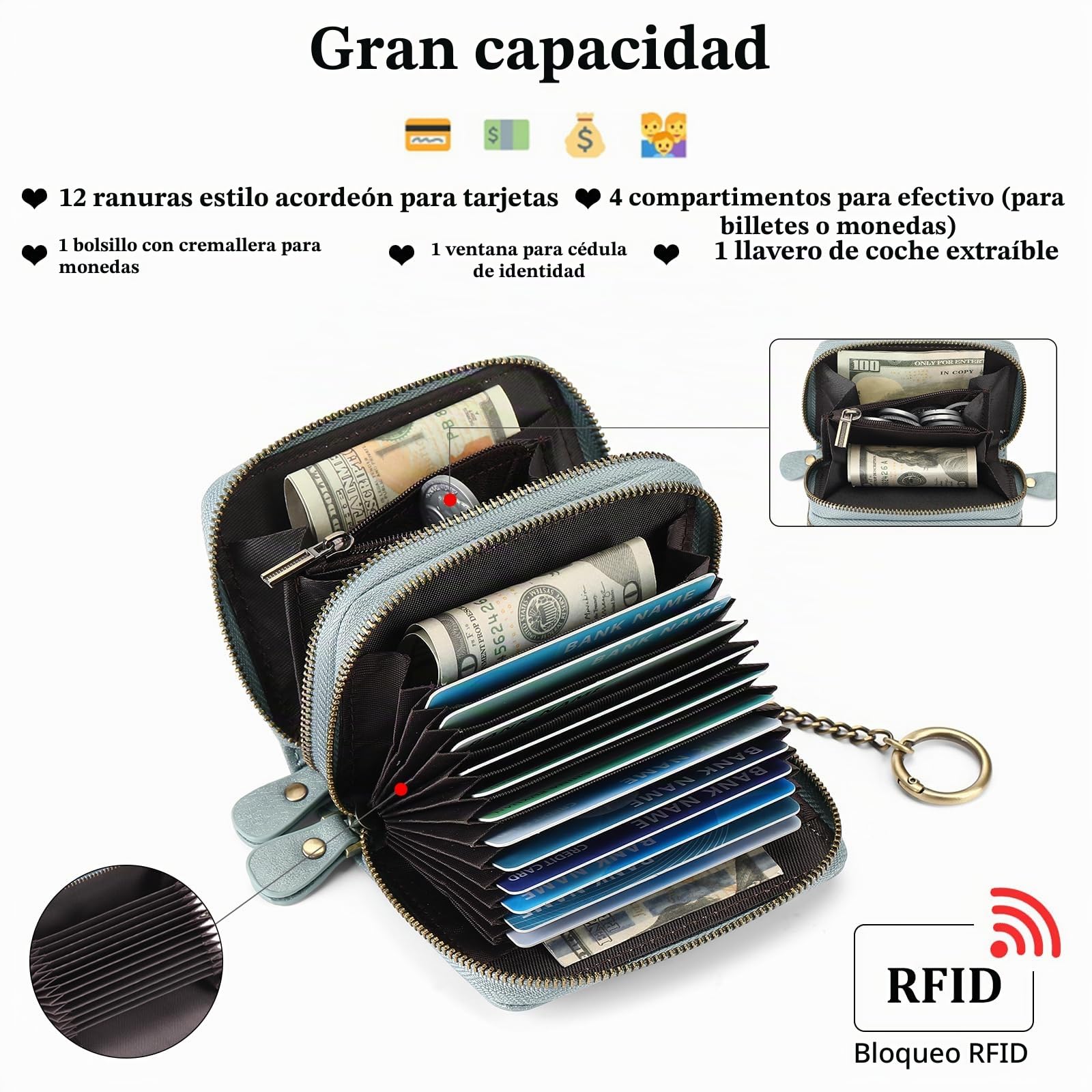 GAEKEAO Monedero Mujer Carteras de Mujer Cartera Pequeña Monedero Tarjetero Mujers RFID Bloqueo Bolsillo con Cremallera Pequeña Billetera Bifold Tarjetero