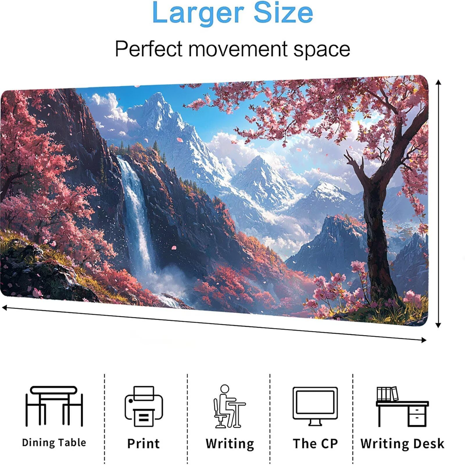 Podkładka pod mysz kwiatową, podkładka pod mysz do gier XXL 1200 x 600 x 5 mm, podkładka na biurko dla graczy, bardzo duża bezszwowa mata na stół dla graczy, antypoślizgowa podstawa, wodoodporna
