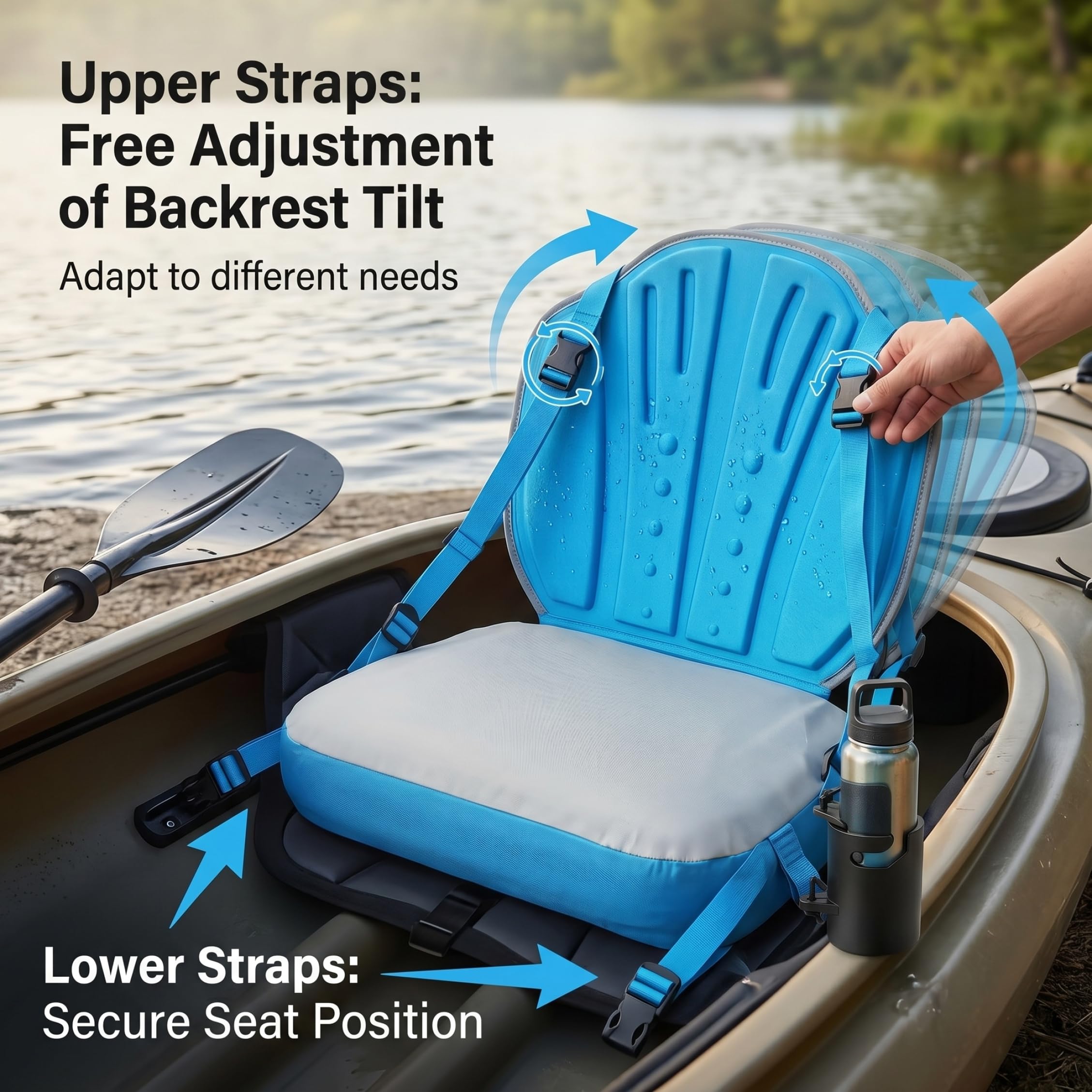 Siège de Paddleboard Gonflable, sièges de Kayak réglables avec Poche Rangement – ​​Bleu et Blanc – Planche Paddle pour Planches gonflables