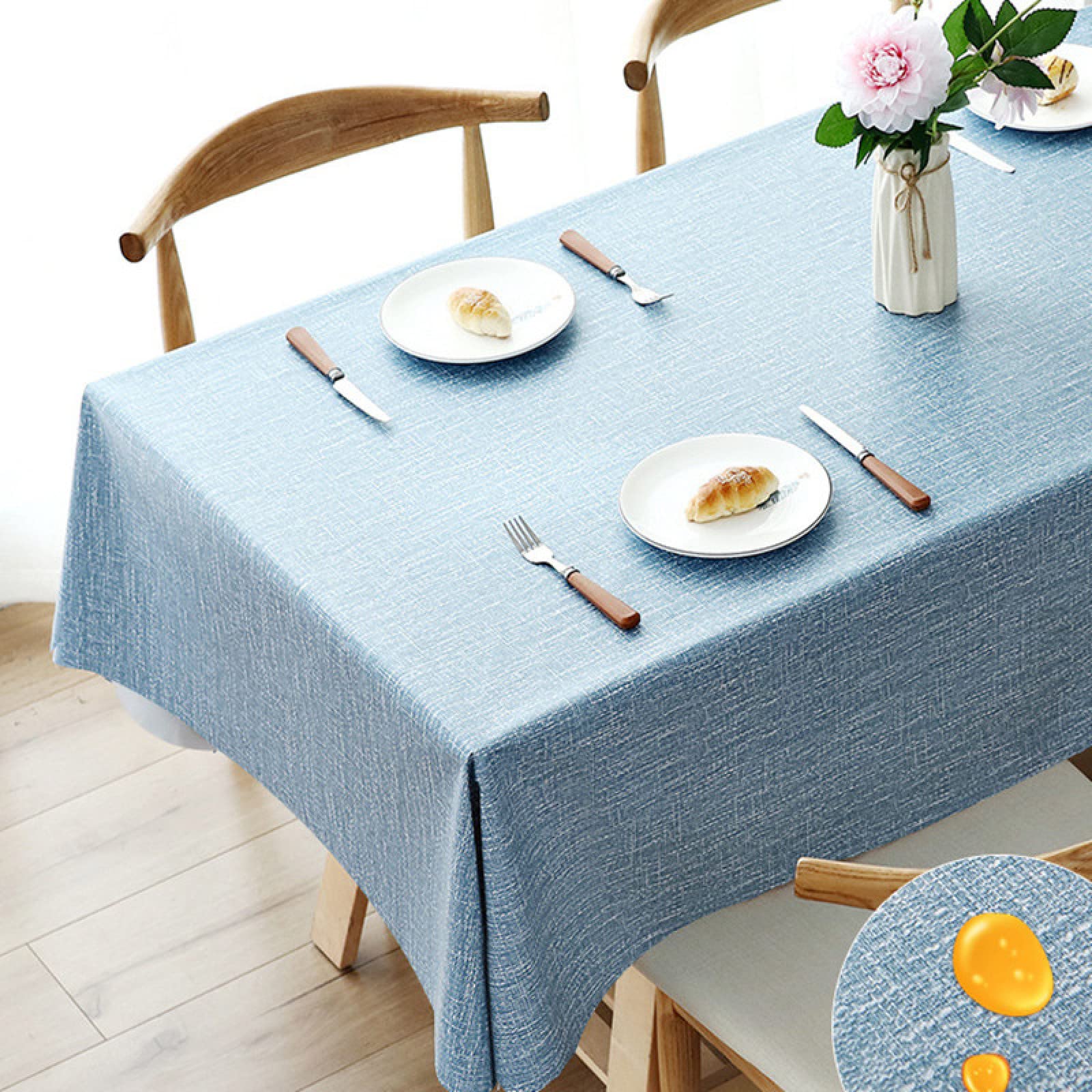 Tovaglia in vinile lavabile – blu chiaro PVC cucina linoleum 140 x 180 cm facile da pulire antimacchia per tavolo da pranzo impermeabile perfetta per casa ed eventi