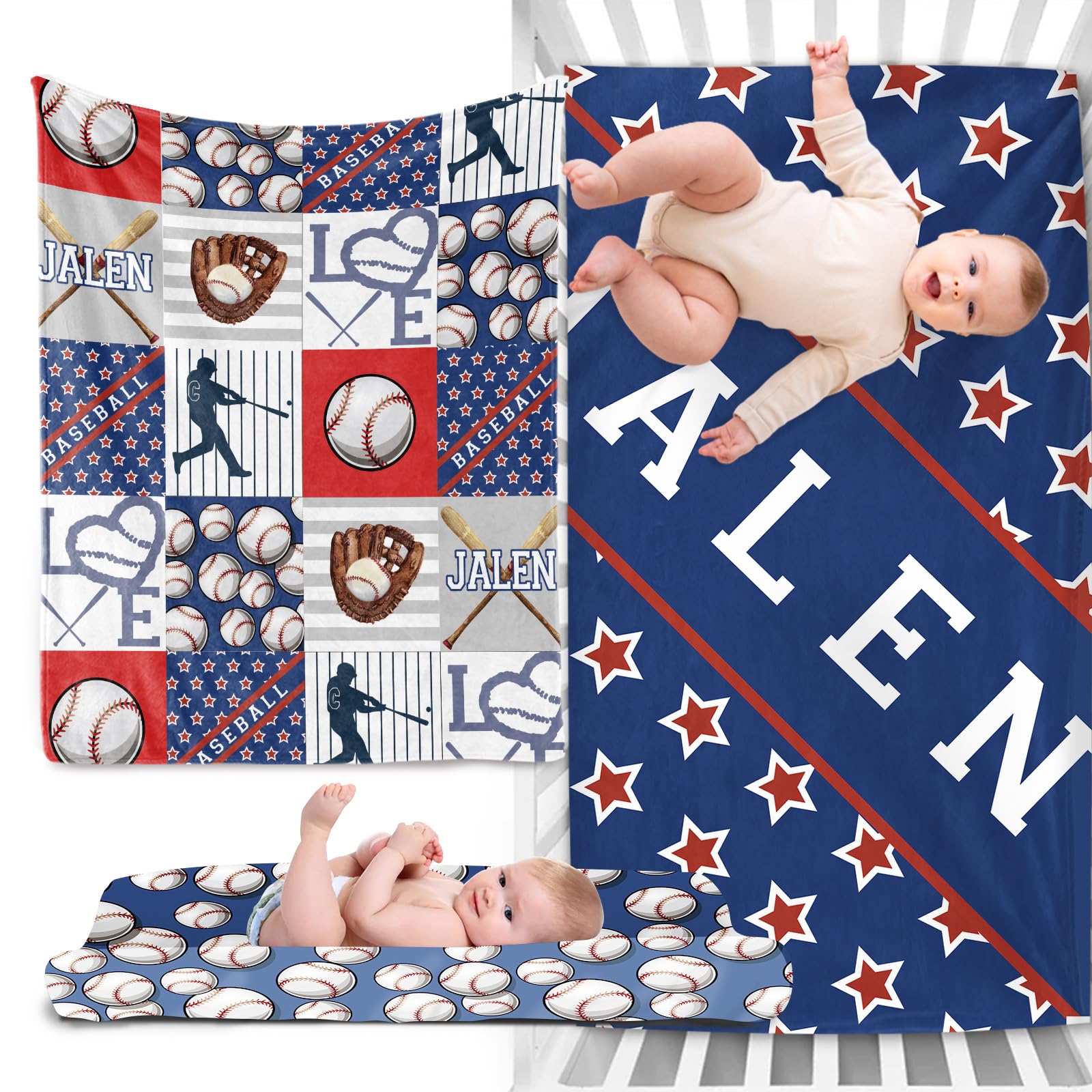 Custom Baby Crib Bedding Set - Personalized Name 3 Piece Nursery Crib Set Ball & Rainbow Designs - Comfortable Baby Blanket, Crib Fitted Sheet, Changing Pad Cover for Newborns Boys Girls Ball03