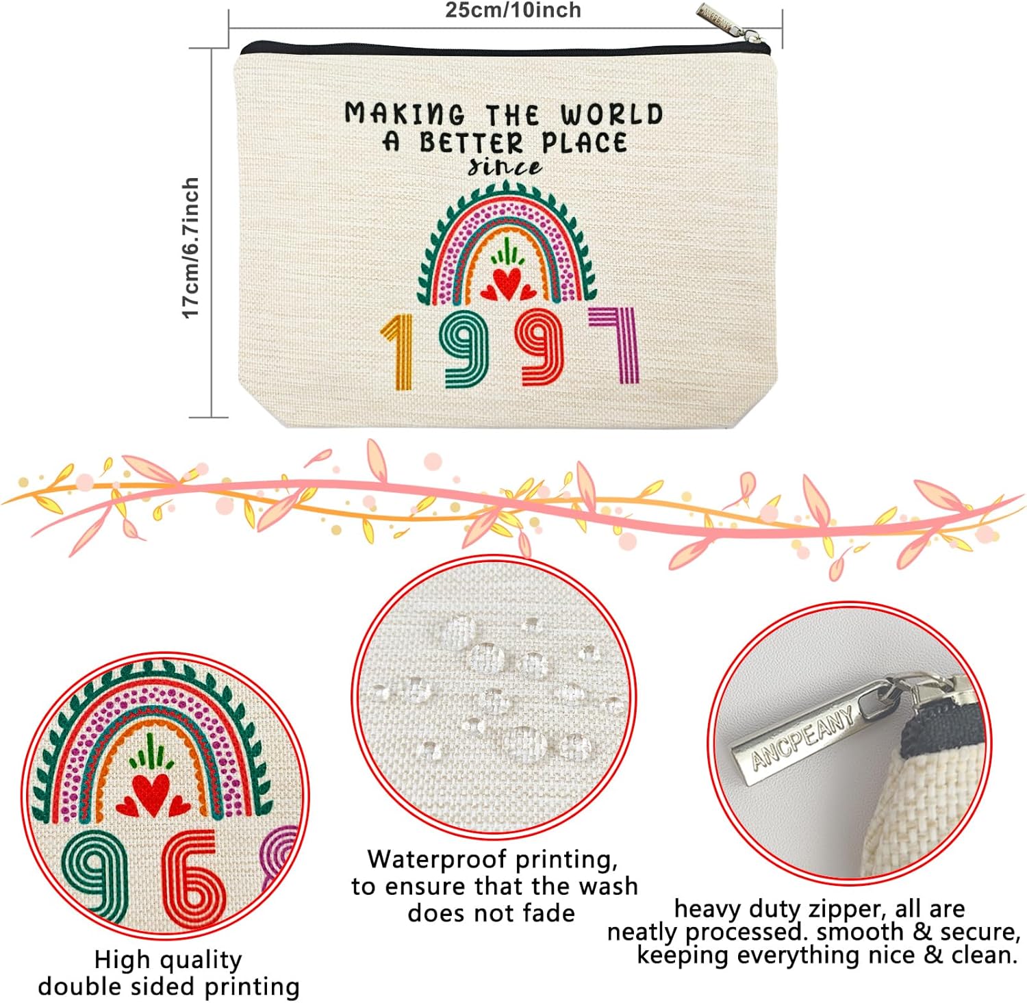 29th Birthday Gifts for Her Makeup Bags, 29th Birthday Decorations for Women, 1997 Anniversary 29 Year Old Gift Ideas for Wife, Sister, Best Friend Female, Mothers Day, Christmas Cosmetic Travel Bag - Image 2