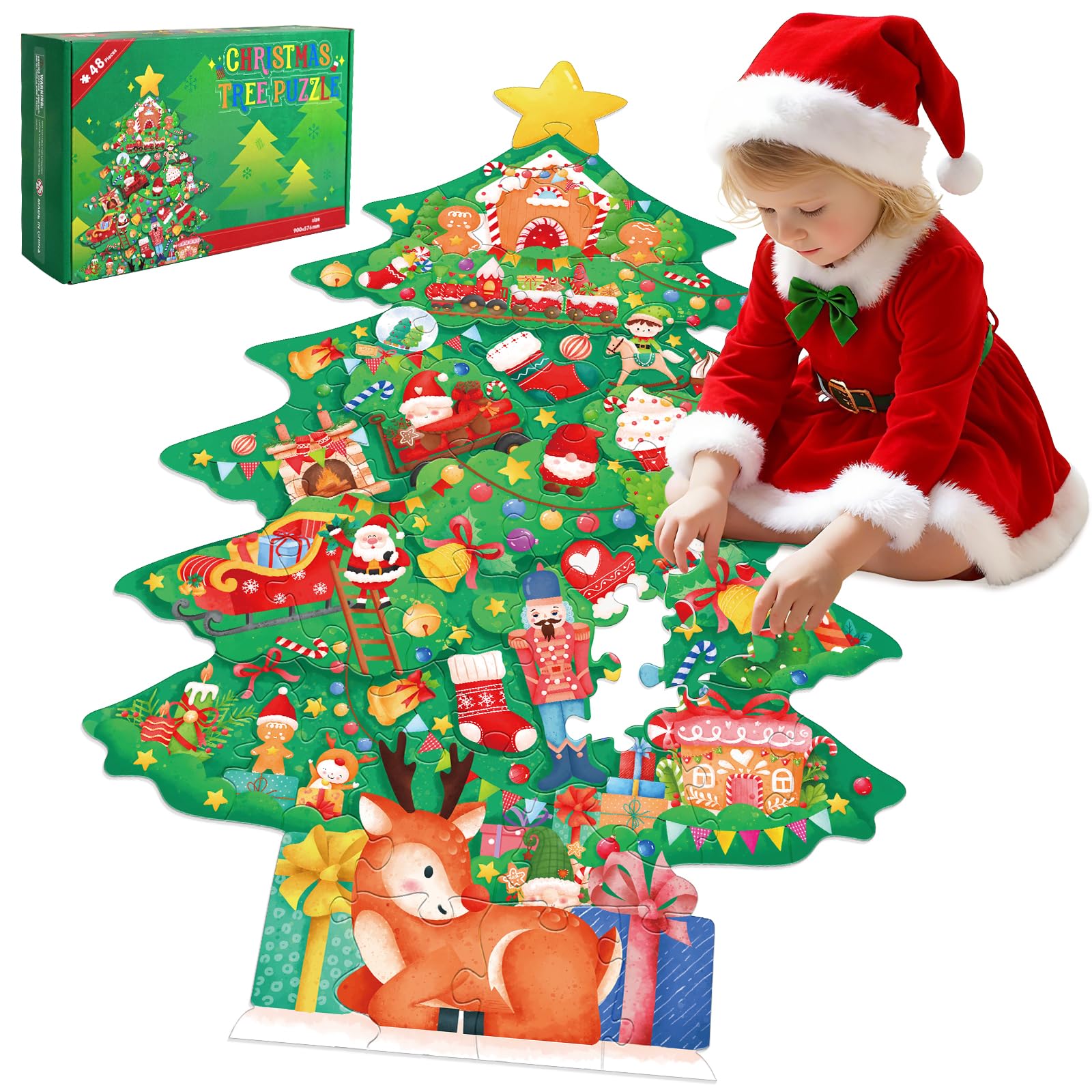 Gatherfun Christmas Floor Puzzles for Kids Ages 3-5 with 48 Large Pieces - Christmas Tree…