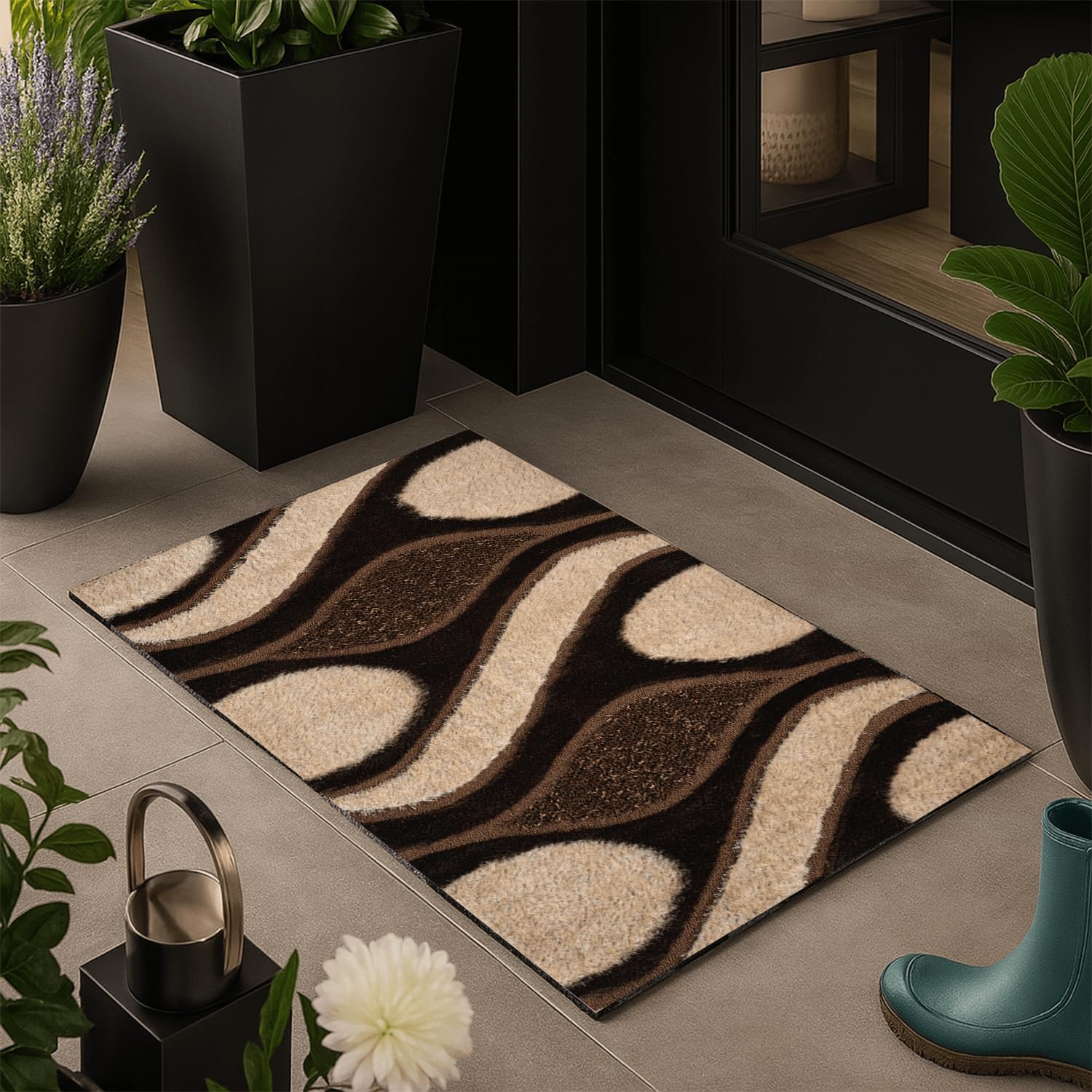 Cozy Haven Swirl Door Mat - Non-Slip Washable Heavy Doormat, Suitable for Indoor Use, Heavy Duty Welcome Dirt Trapper Floor Mat for Entrance, Hallway, Kitchen & Entryway – (Brown & Beige, 60x110 cm)