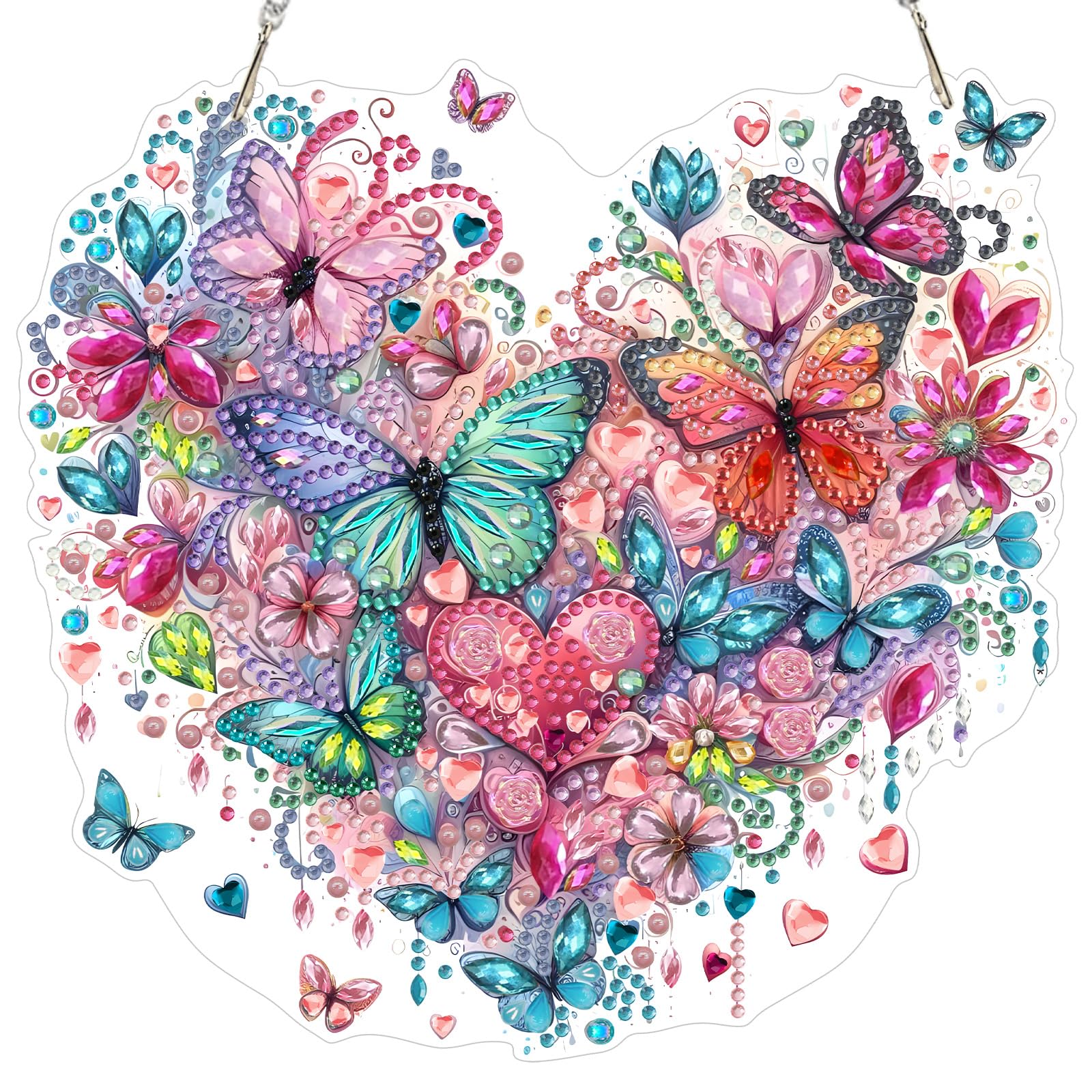 MEIYUDA Hanging 5D Diamond Art Kits Adults Butterfly Heart, DIY Diamond Painting Art Kit for Beginners Suncatcher, Home Wall Decor Arts and Craft Kits for Adults Kids
