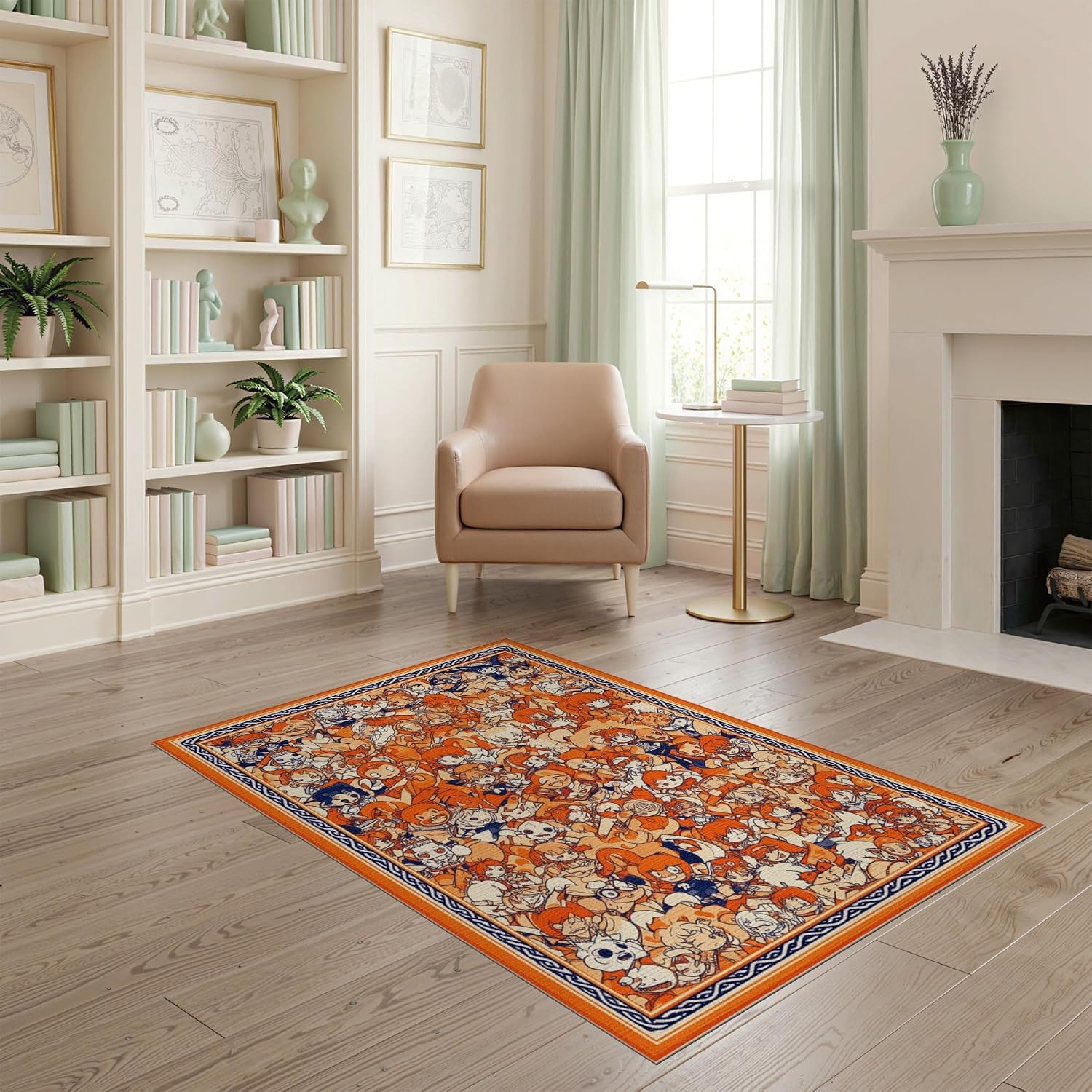 4'x6' Orange Cream Sunset Anime Motif Decor Washable Area Rug
