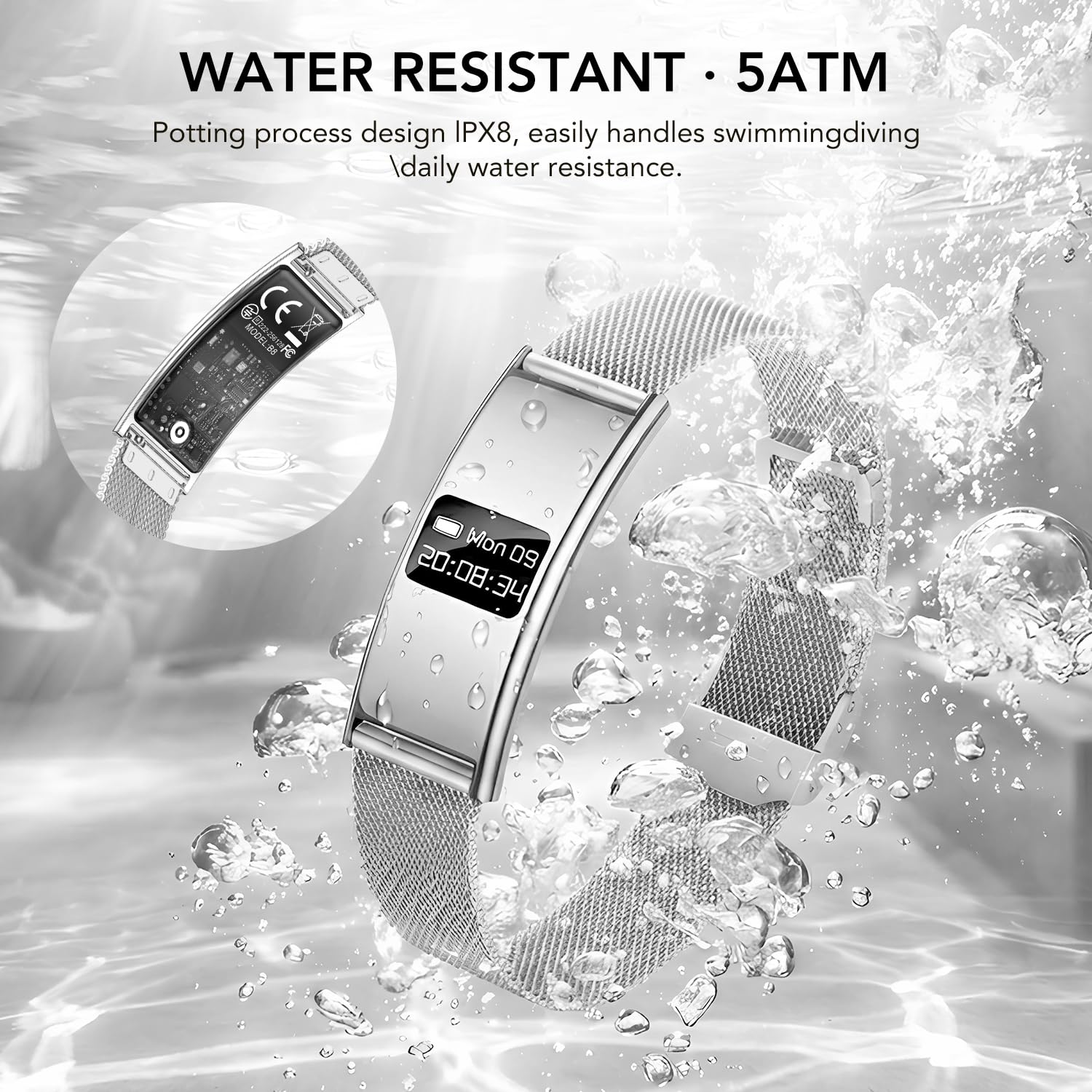 Fitness Tracker Smartwatch Bracciale Donna: Smart Band con Cardiofrequenzimetro SpO2 Stress Sonno Ciclo Fisiologico 5ATM Impermeabile