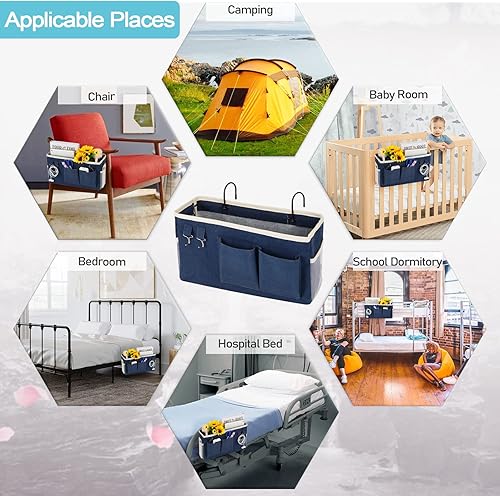 Miniatura 54 de Loghot Organizador colgante para literas y camas de hospital, rieles de cama, se puede colocar lentes, libros, teléfonos celulares, llaves