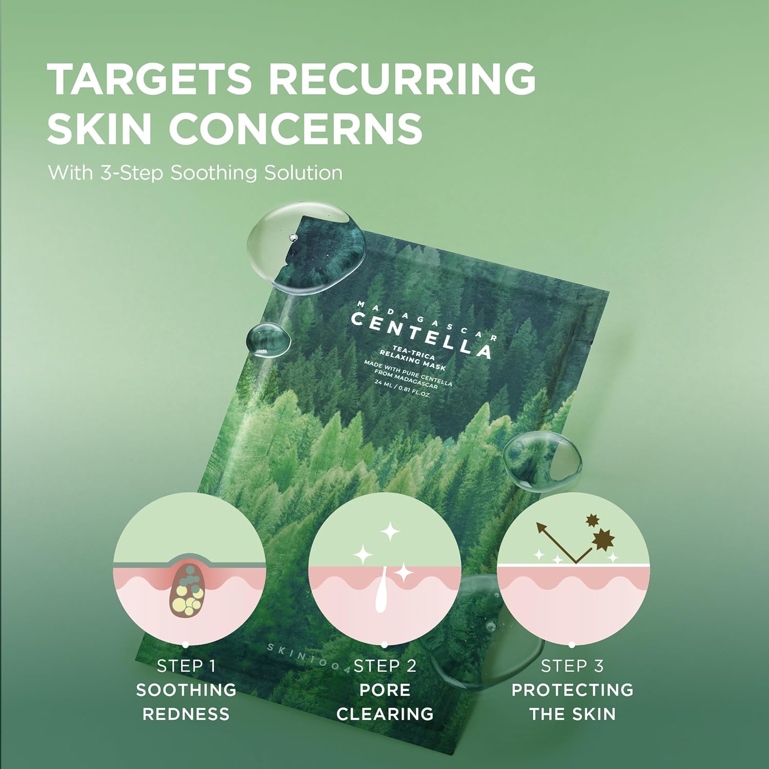 SKIN1004 Madagascar Centella Tea-Trica Relaxing Mask, Valentine Gifts, Face Mask Skincare for Blemish Prone Skin, Soothing & Calming Relief Care for Sebum, Korean Skin Care, 0.84 fl oz / 25ml * 5ea - Image 3