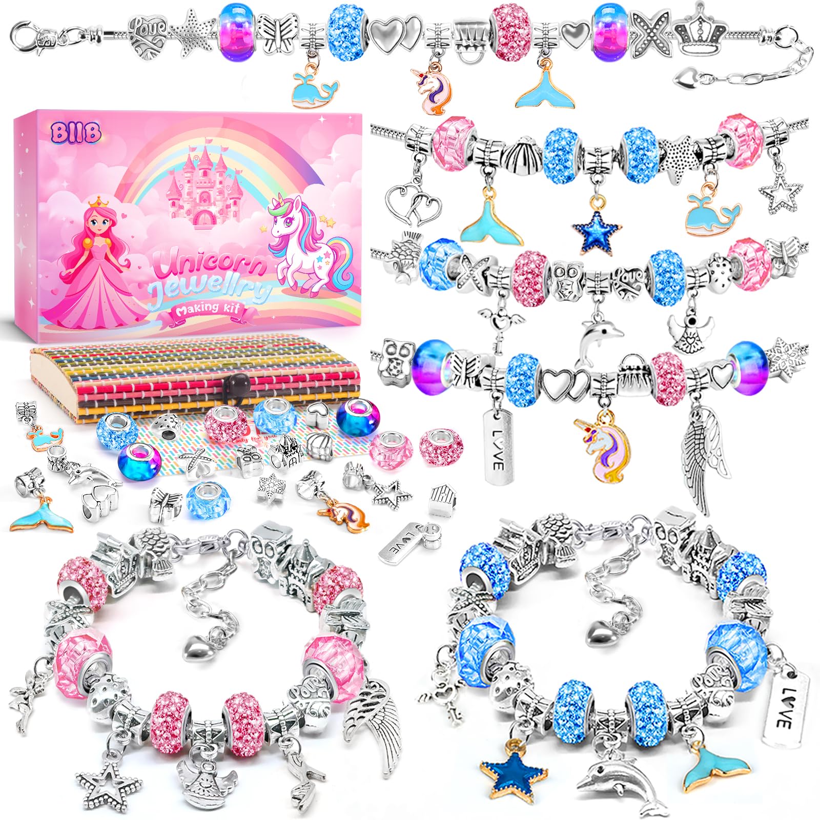 Bijoux Fantaisie Enfant AUAUY Cadeau Fille 5-12 Ans Enfant, Charms Bracelet Kit Fabrication, Kit De Fabrication De Bijoux Pour Filles, Idée Cadeau 5 6 7 8 9 10 11 12 Ans Noël Et Anniversaire Bijoux Fille 3 Ans