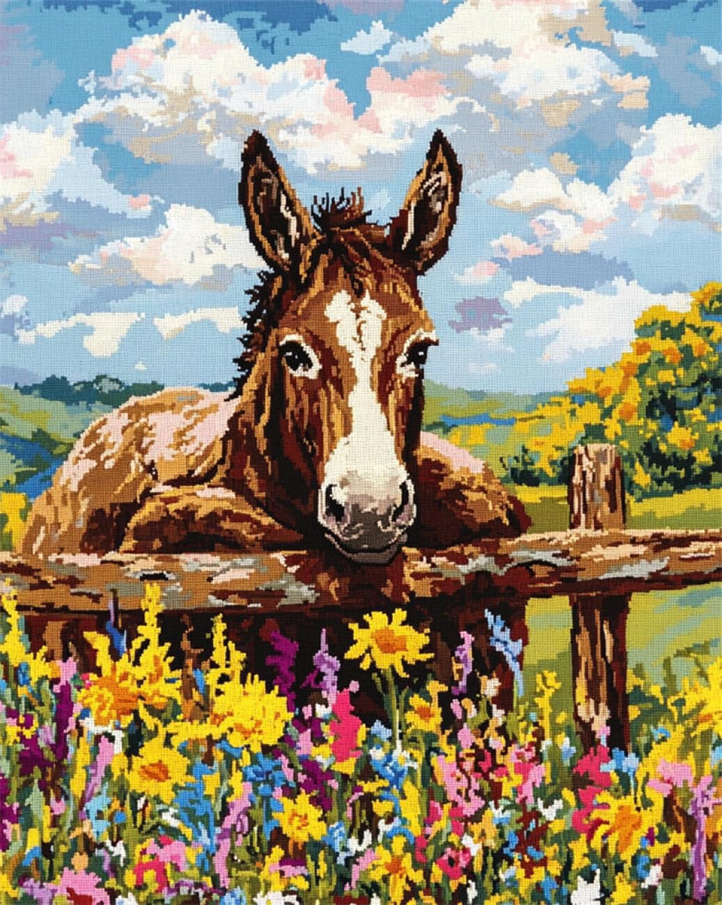AMBATTERY Animal Rug Making Kit Donkey By The Fence Latch Hook Kits Rugs Large for Adults Beginners,DIY Crochet Set，Tapestry Making Kit，Embroidery Sofa Cushion Carpet 33x45in