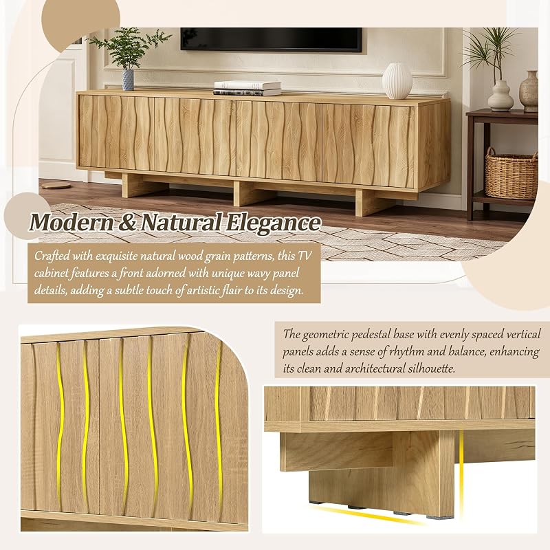 Merax 70'' Farmhouse TV Stand for TVs up to 75", Natural Media Console image 5