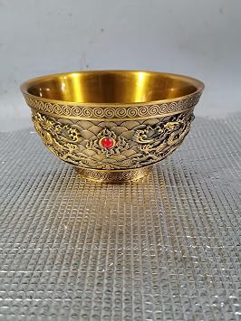 Pure Copper Dragon-Patterned Bowl Statue - an offering Table Decoration, a Copper Round Treasure Bowl