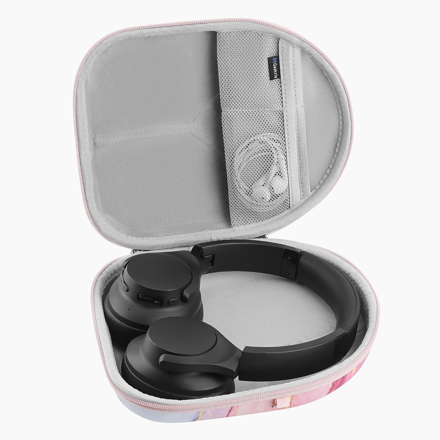 Geekria NOVA Headphones Case Compatible with Anker Soundcore Space Q45, Life Q35, Life Q20, Life Q20+ and More, Replacement Hard Shell Travel Carrying Bag (Pink Marble)