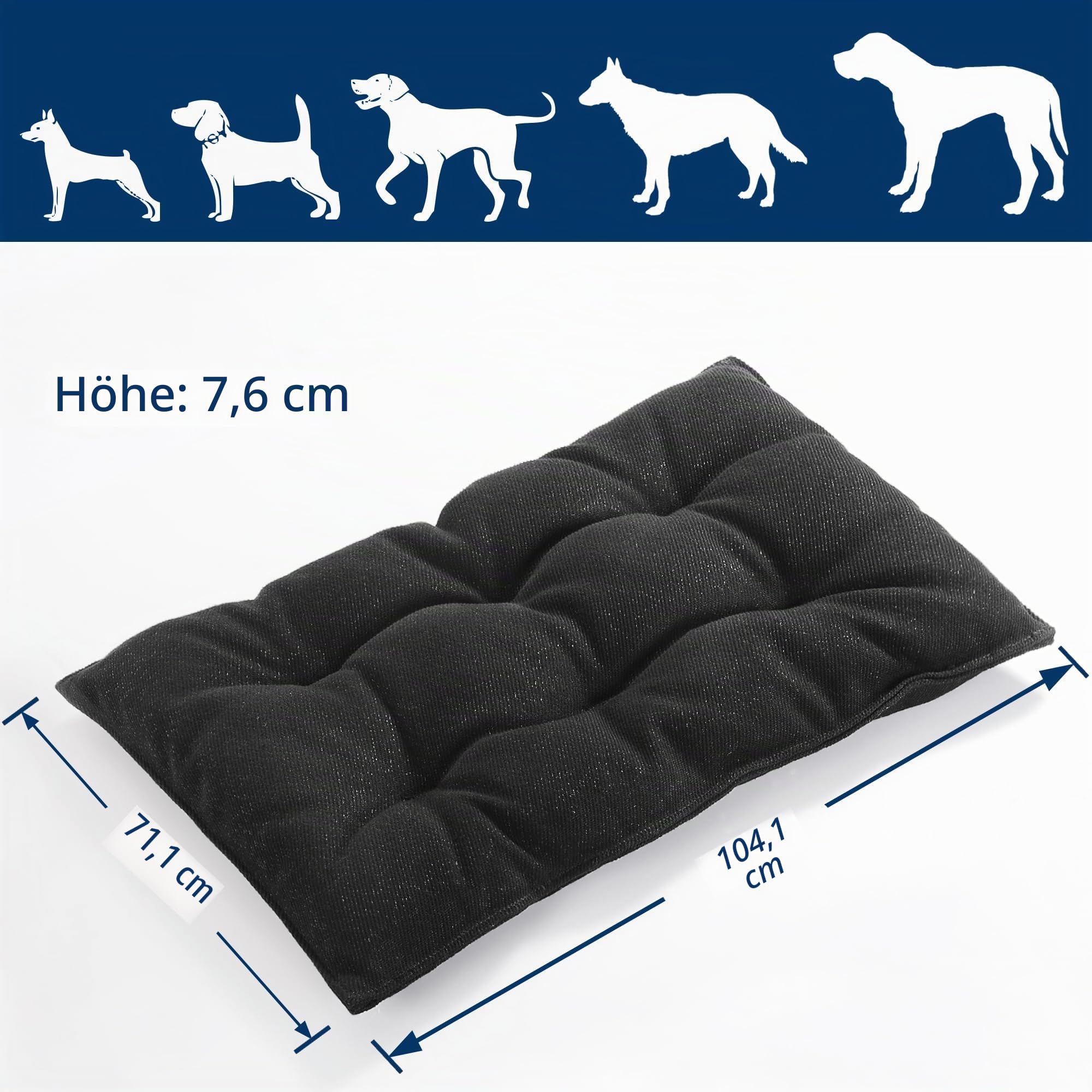 Generisch Hundekäfigmatte, Tiermatte, Kleines Hundebett, Kaufeste Kistenunterlage, Langlebig, für Aggressive Kauer, waschbare Hundematte, XL, 71 x 104 cm, Schwarz