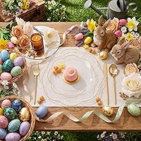 Vista 2 de LIYH 150 Pcs Clear Plastic Plates Plastic Dinnerware Set Gold Silverware Set Gold Flower Edge Easter Plates Include 30 (Dinner & Dessert) Plates,30