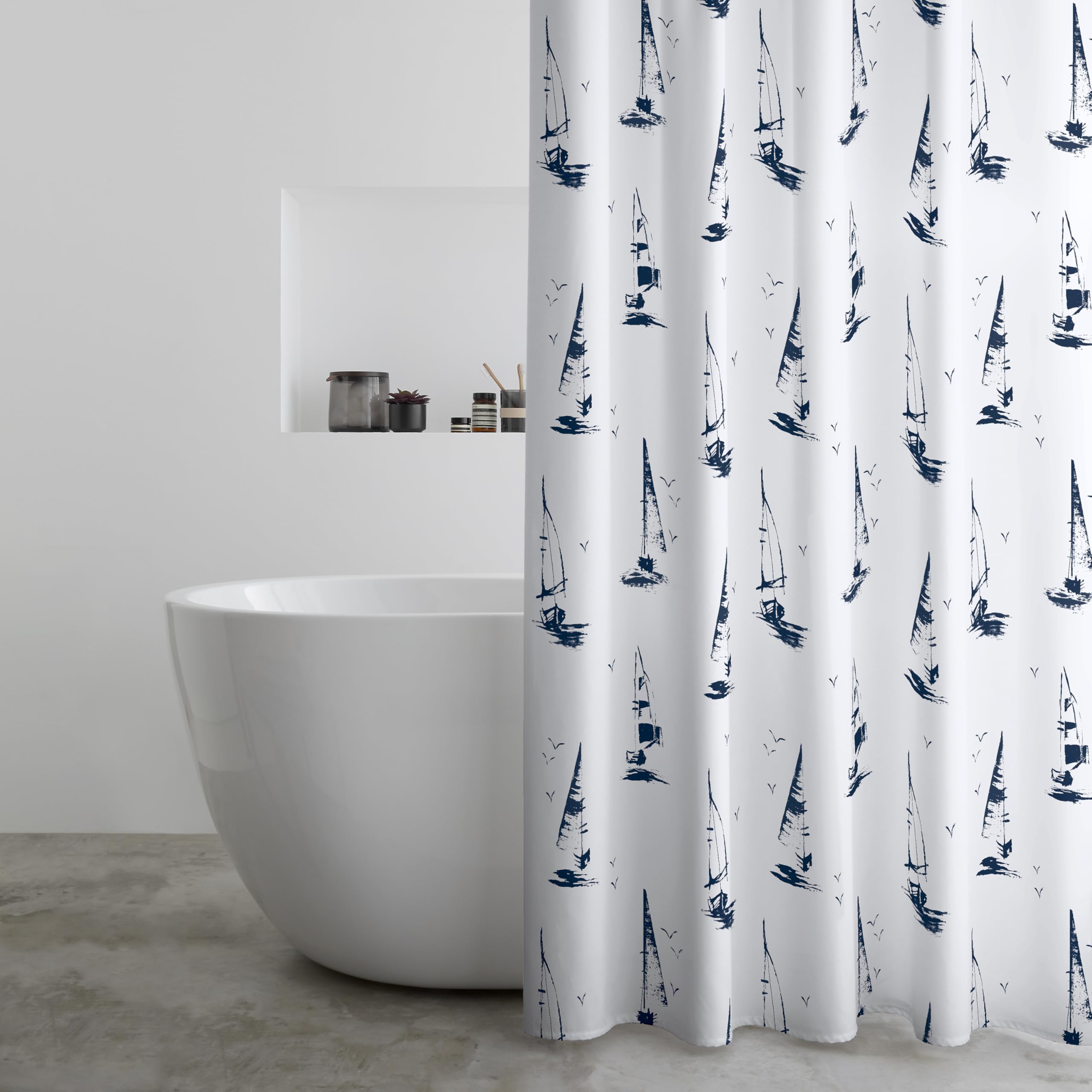 Catherine Lansfield Salcombe Boats 180x180cm Shower Curtain Panel White
