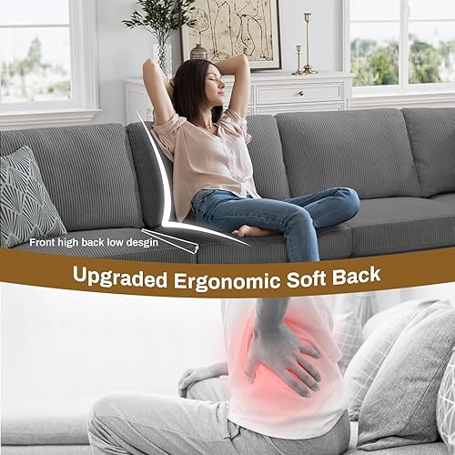 Miniatura 5 de Legend Vansen Sofá modular de gran tamaño, sofá en forma de U de 8 asientos con otomana, sofá de pana con asiento profundo, sofás seccionales