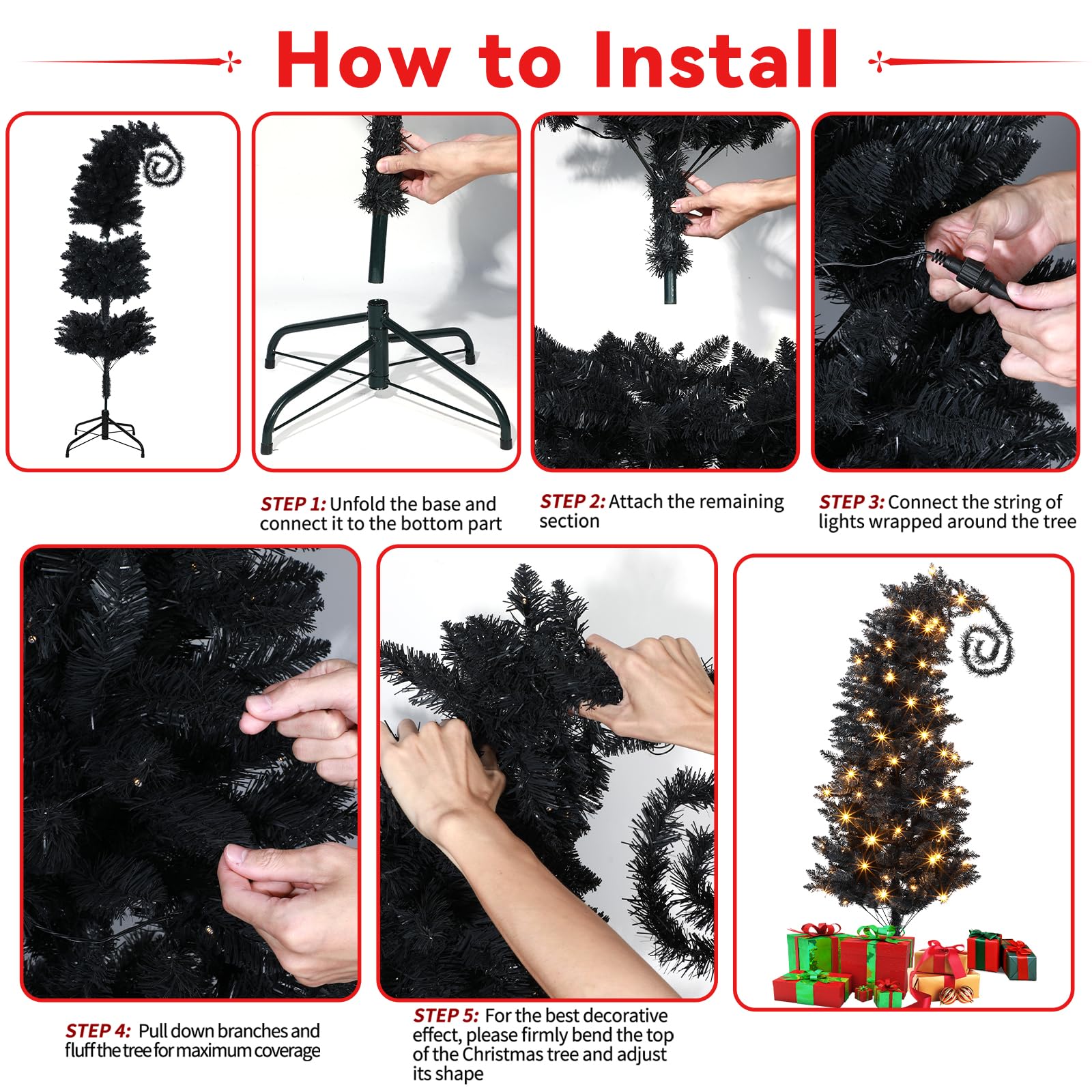 UL588 Sapin de Noël artificiel pliable de 1,8 m avec support – Sapin de Noël pliable avec branche – Sapin de Noël en plastique – Décorations de fête de Noël – Fournitures pour salon, maison et bureau