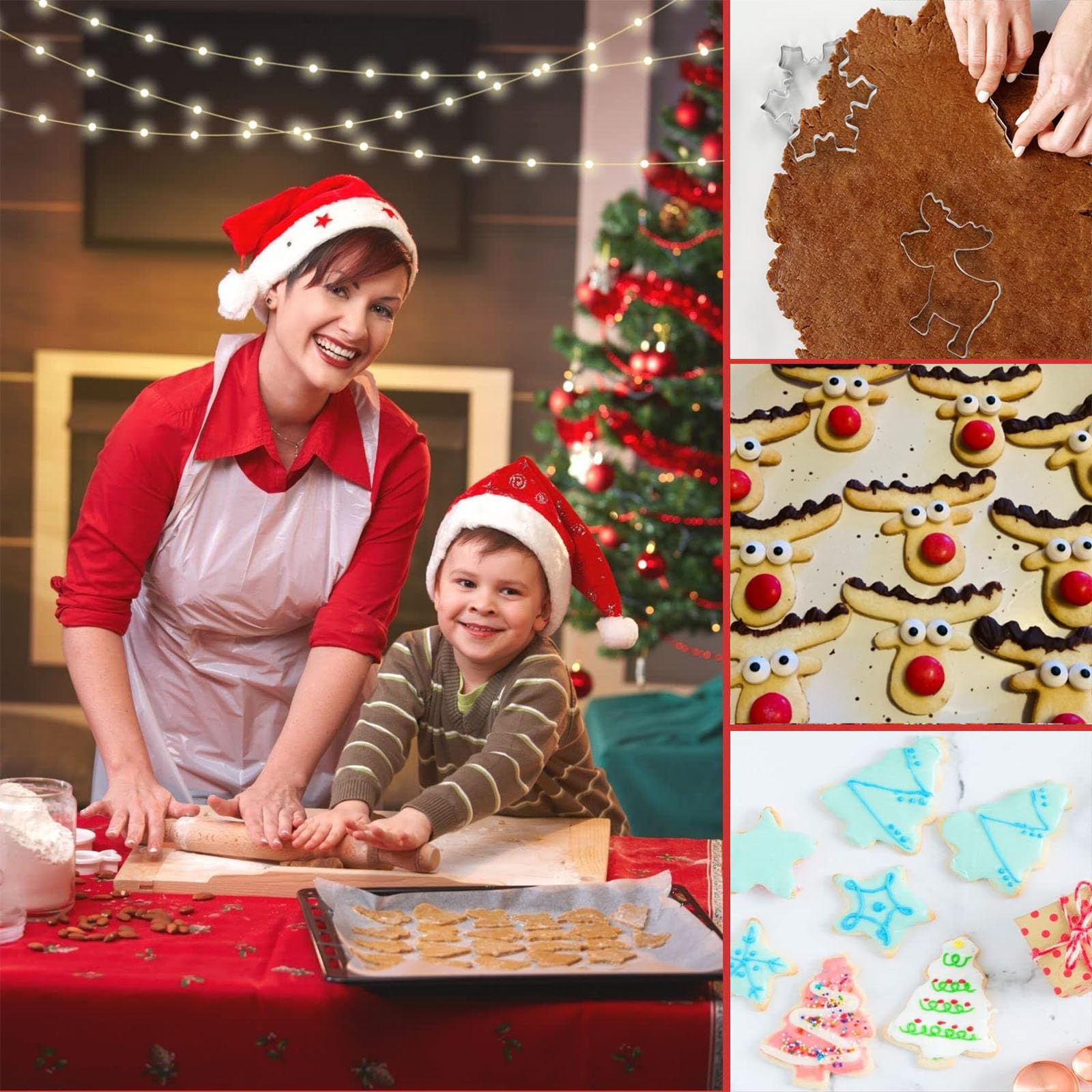 Set Di 5 Formine Per Biscotti Di Natale In Acciaio Inox - Babbo Natale, Renna, Fiocco Di Neve, Albero, Gnomo, Per Dolci Fatti In Casa