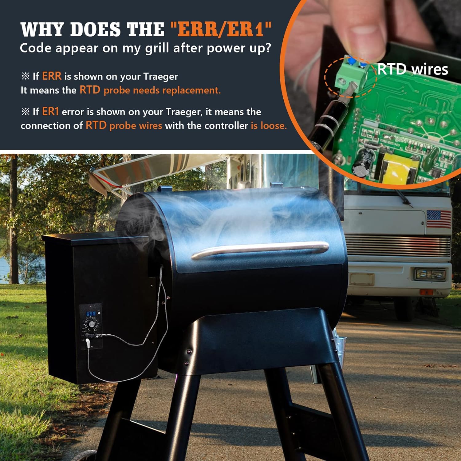 Upgraded Digital Thermostat Controller Kit, Replacement Waterproof Meat Probe 2pc Compatible with Traeger BBQ Grills, and Temperature Probe Sensor.