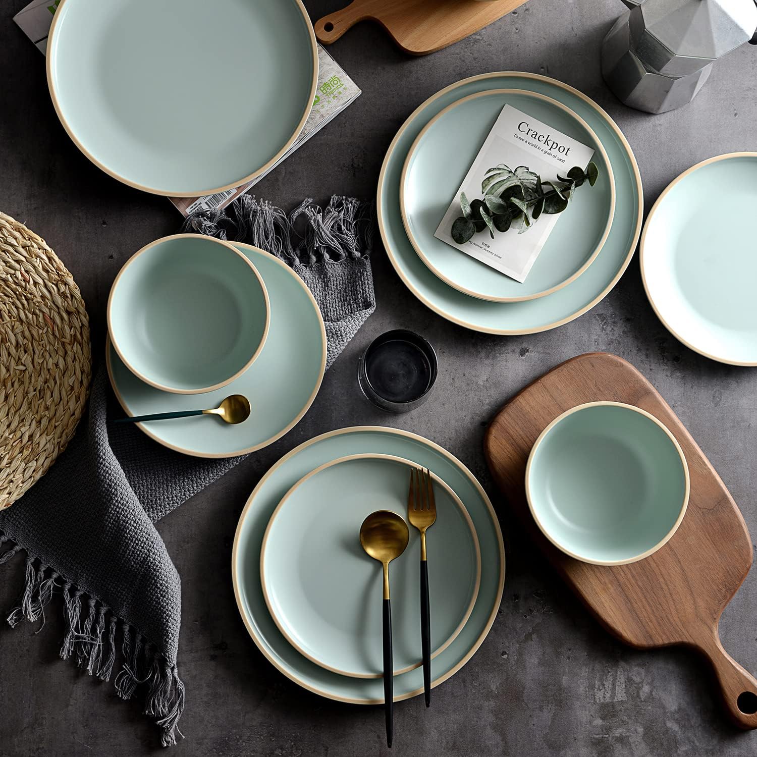 Melamine Dinnerware Sets, Plates and Bowls Sets 12 Pcs, Melamine Plates, Dish Set for 4, Unbreakable Dinnerware Set for Party, BPA Free, Suitable Indoors and Outdoors (Mint Green)