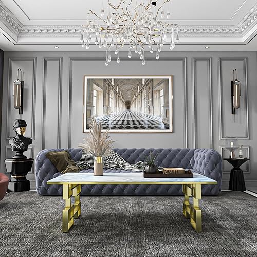 Miniatura 6 de Mesa de centro dorada, mesa rectangular de lujo, mesa central moderna con piedra microcristalina para sala de estar, sala de invitados, sala de