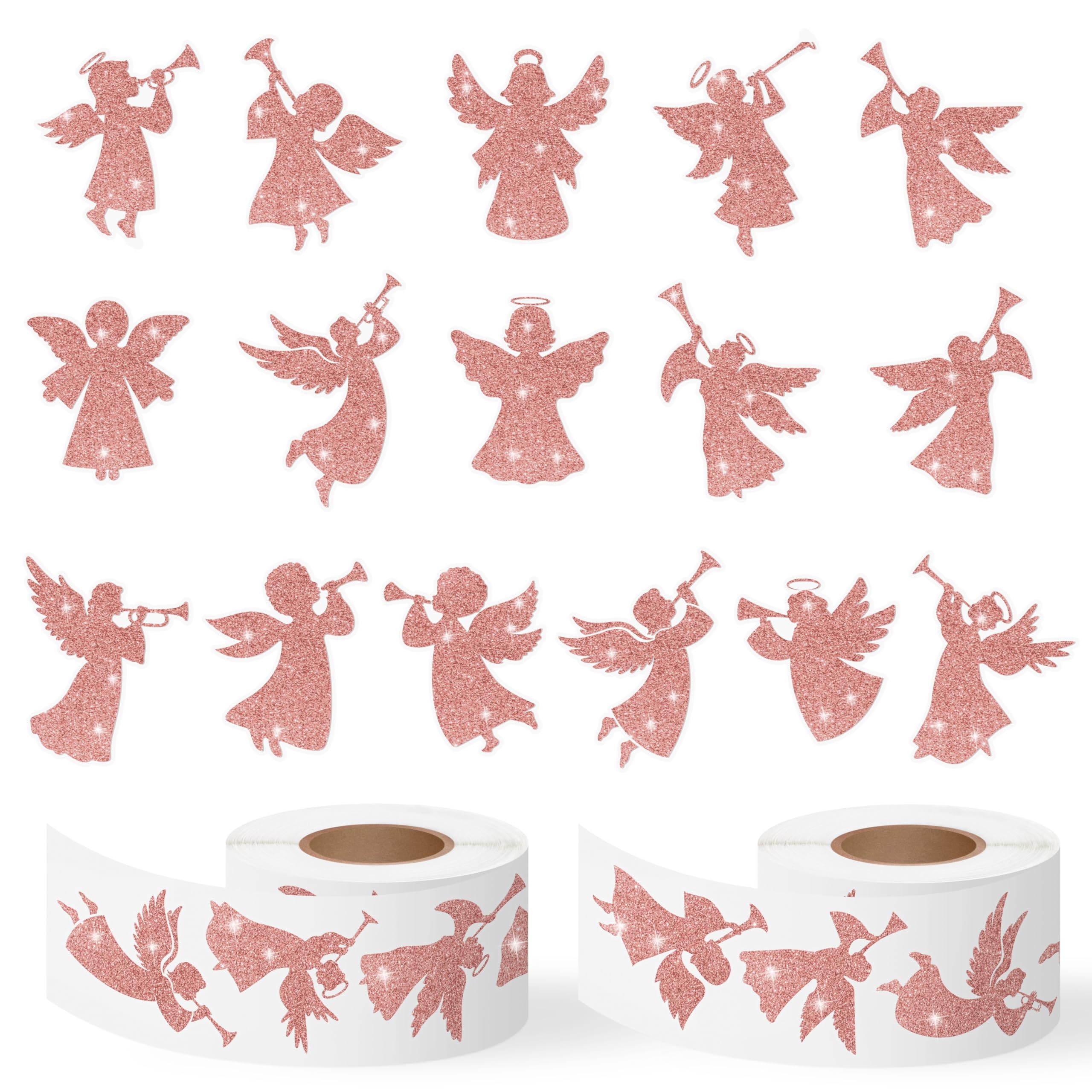 Christmas Foil Angel Stickers - 1000 Pcs Rose Gold Angel Waterproof Vinyl Reusable Laptop Stickers Coloring Book Scrapbook Water Bottle Page Activity Pad Birthday Party Favors Kids Skateboard