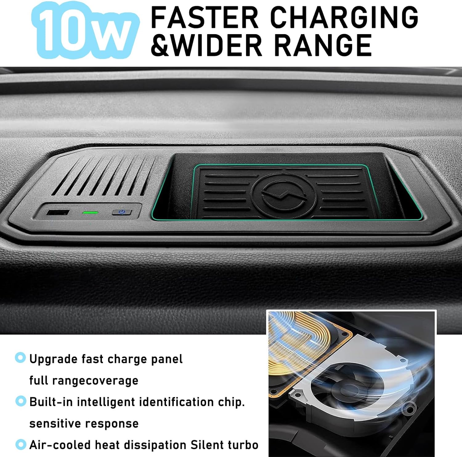 Wireless Car Charger for Toyota Tundra (2022-2024) Center Console Charging Pad Mat Interior Accessories with 10w Wireless and USB Qc3.0 Fast Charging