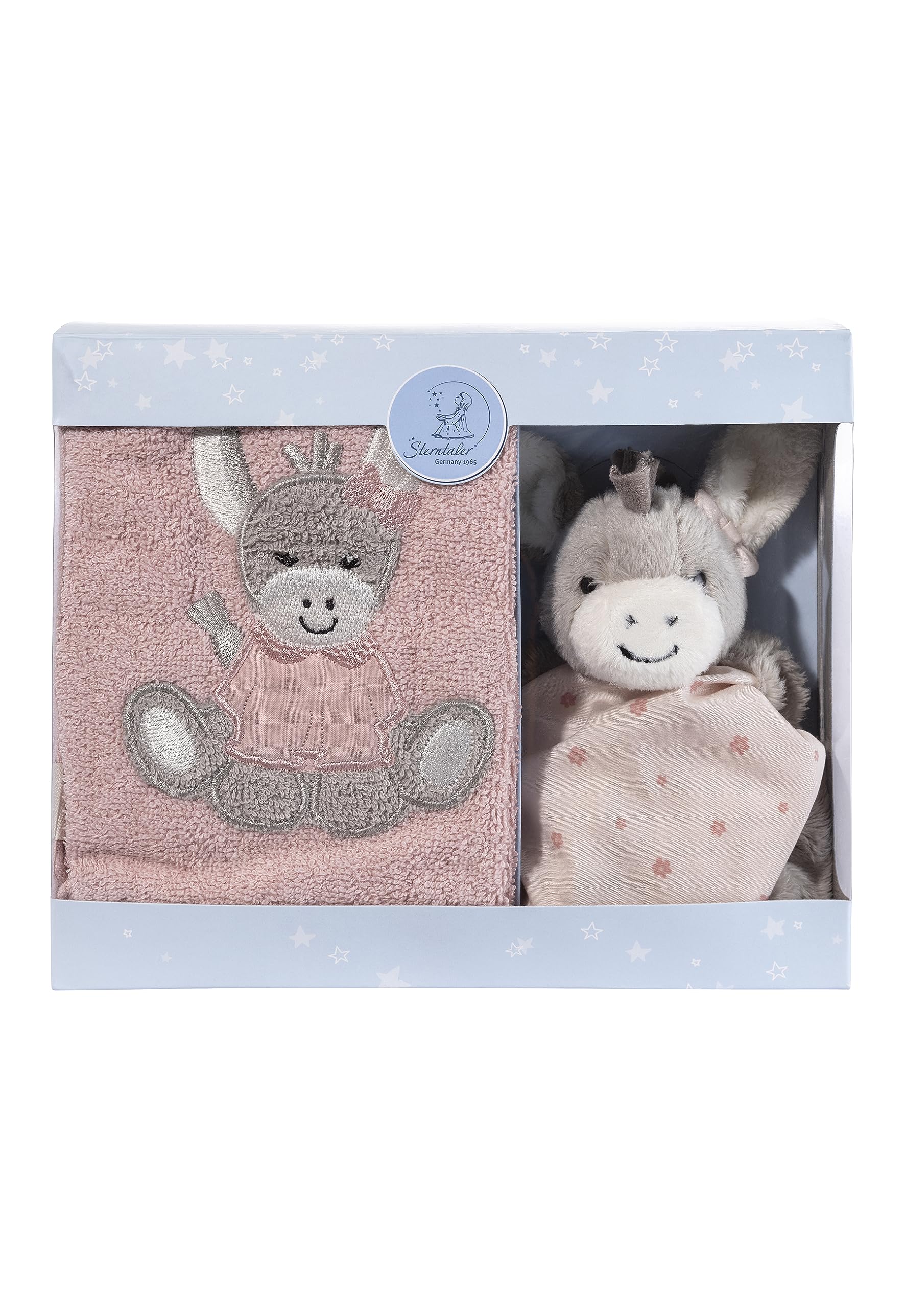 Sterntaler Geschenk Set Esel Emmi Girl flora rose, bestehend aus Kinderhandtuch und kleinem Schmusetuch
