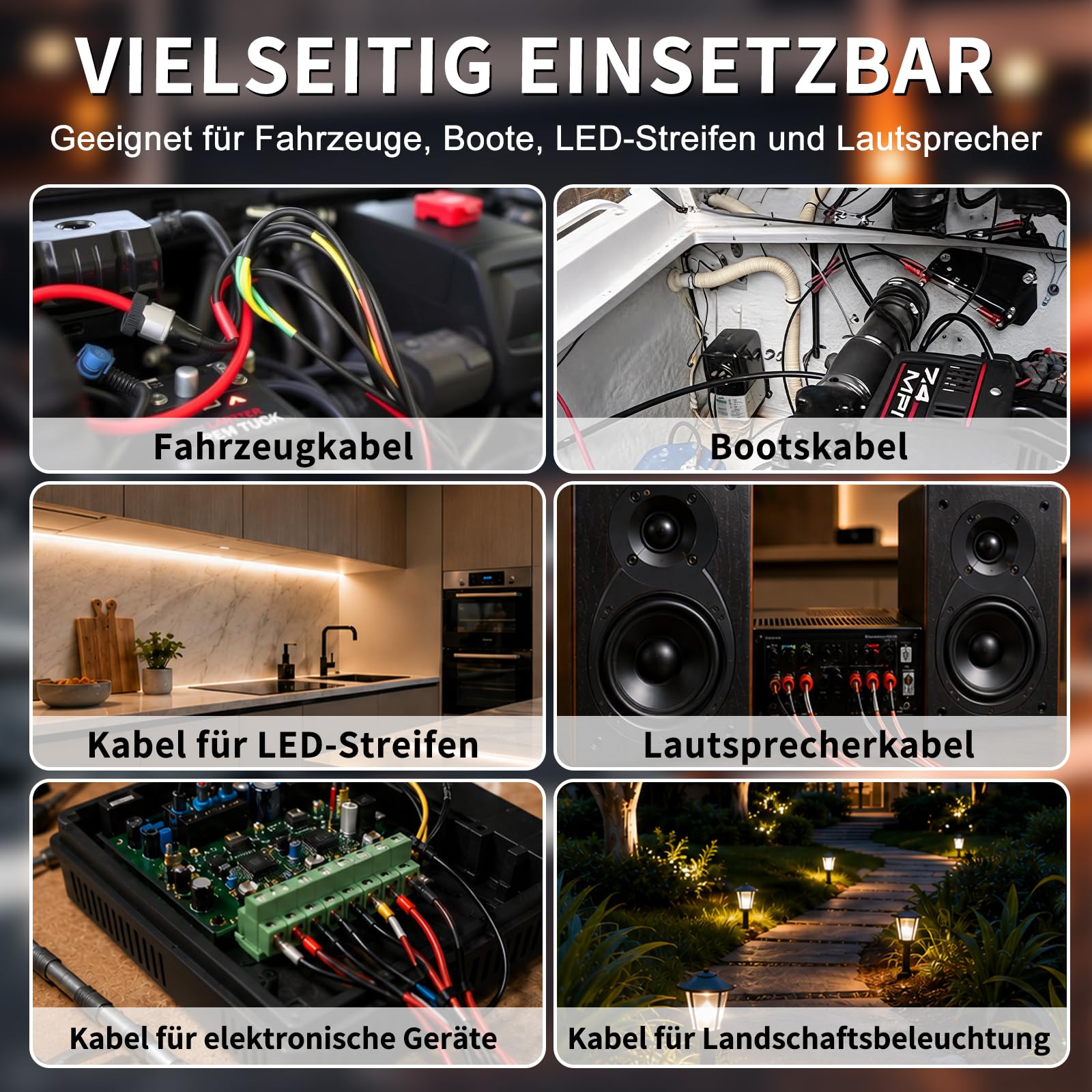 18AWG Kabel 20M, 2x0,75mm² 2-adriges Kupferkabel verzinnt Flexible Niederspannungsleitung für 5V/12V/24V, LED, KFZ, Lautsprecher und DIY-Projekte