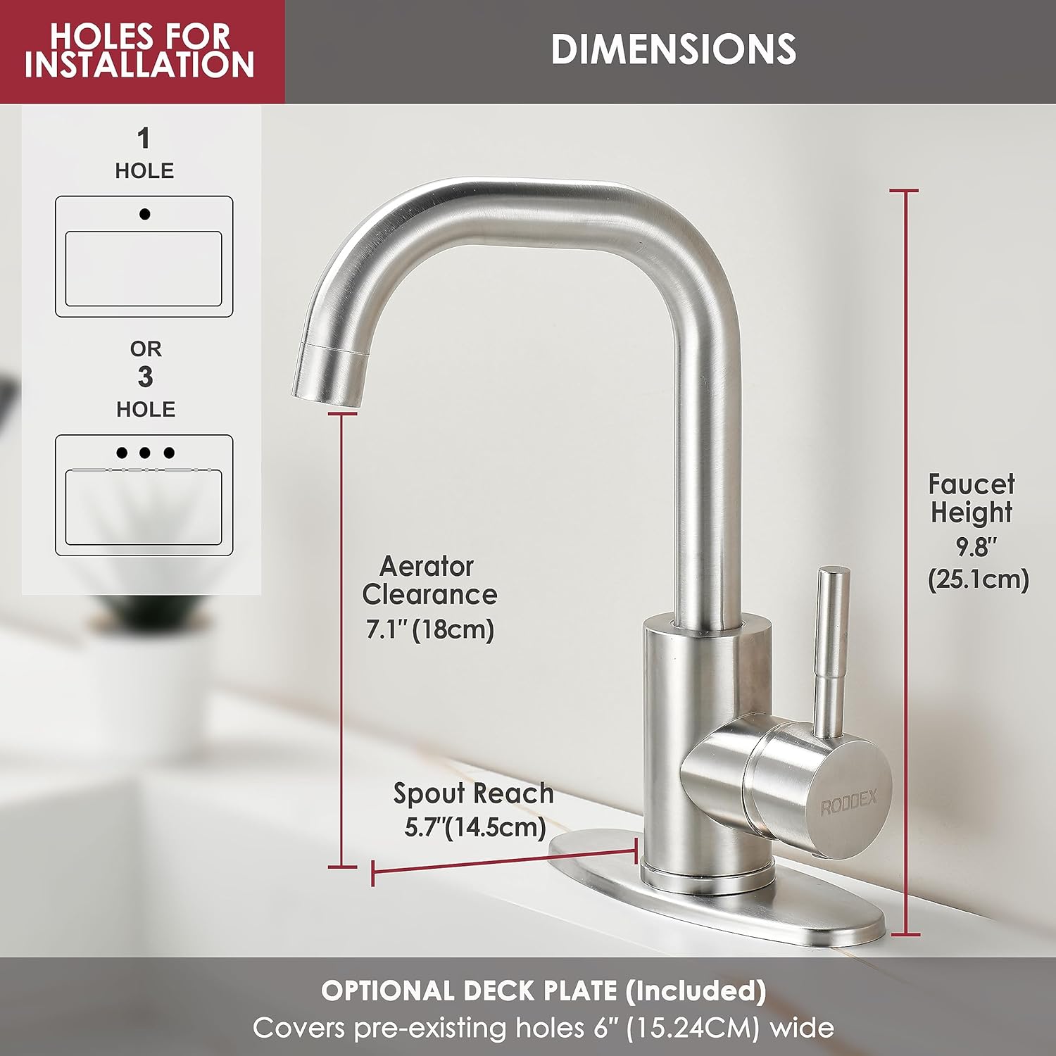 Square Bar Sink Faucet, Single Handle Bar Mixer with 3 Hole Deck Plate, Utility Stainless Steel Cheese Faucets for rv Camper Laundry Outdoor Farmhouse Kitchen Sink (Brushed Nickel, Small)