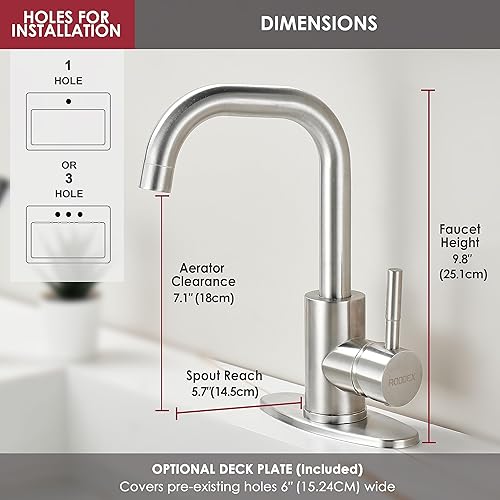 Miniatura 2 de Grifo de fregadero de barra cuadrada, mezclador de barra de un solo mango con placa de cubierta de 3 agujeros, grifos de queso de acero inoxidable