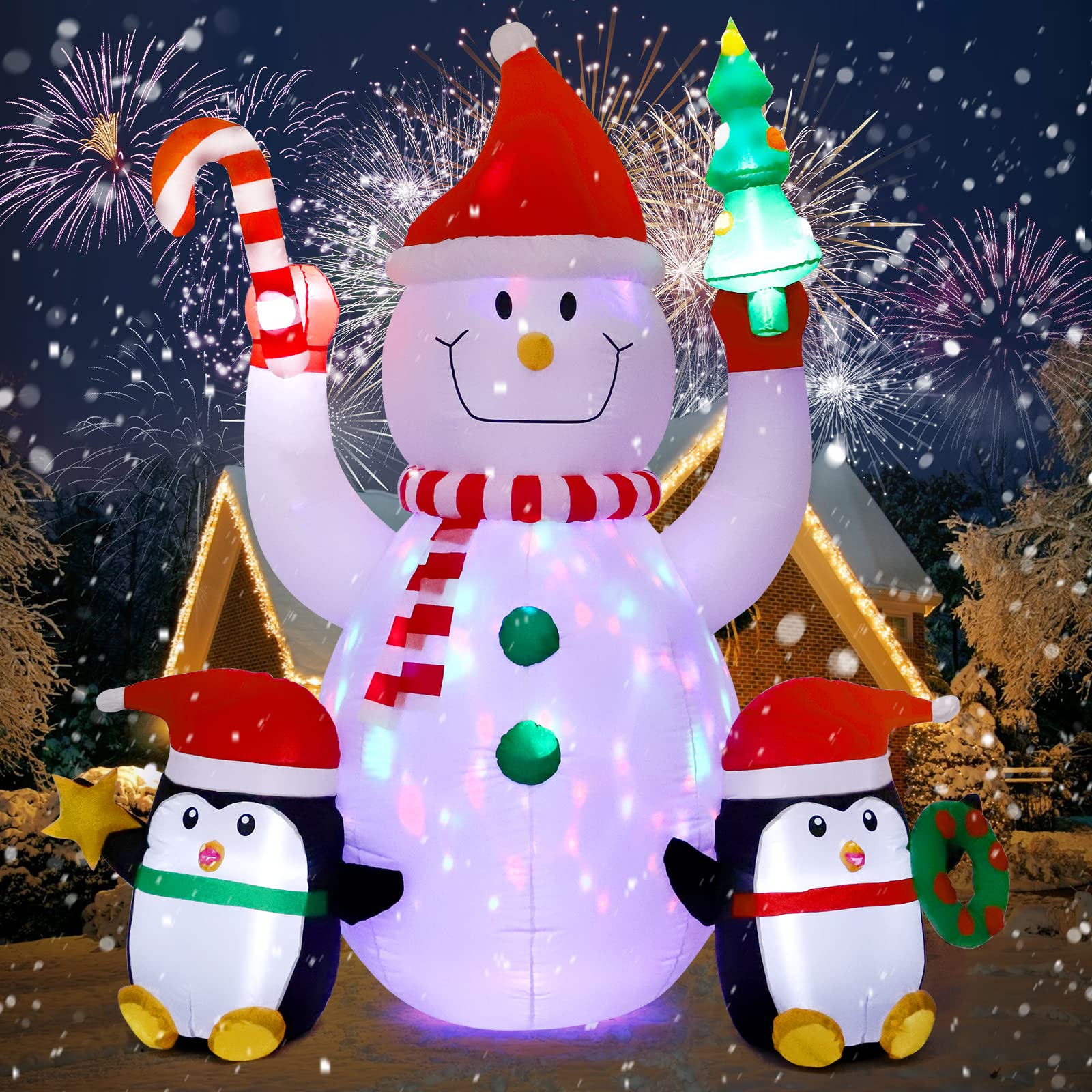 Photo 1 of 7Ft Christmas Inflatables Outdoor Decorations - Christmas Blow up Yard Lighted Decorations Inflatable Snowman & Penguins with Hand Ornaments, Xmas Decor Built-in LED for Outside, Garden, Yard, Party