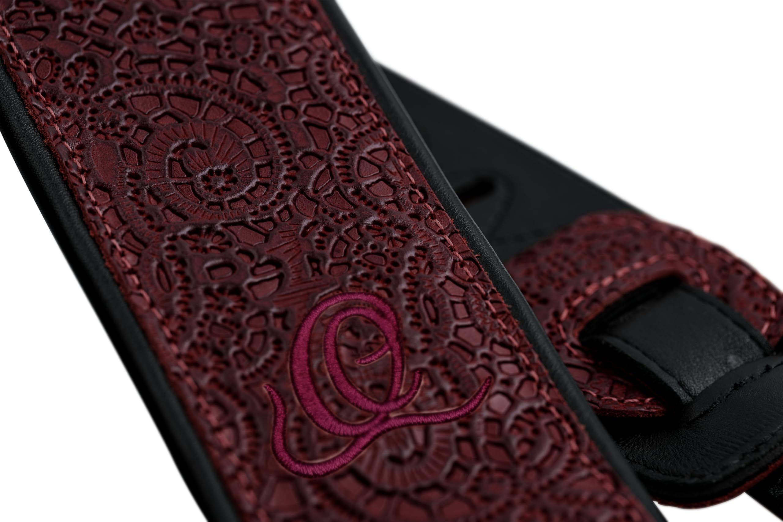 Ortega Guitars Gitarrengurt Länge Verstellbar - Akustik Gitarre / Bass, E-Gitarre, E-Bass - Byzantine Series - Echtleder, Byzantine Bordeaux (OSBY-5)