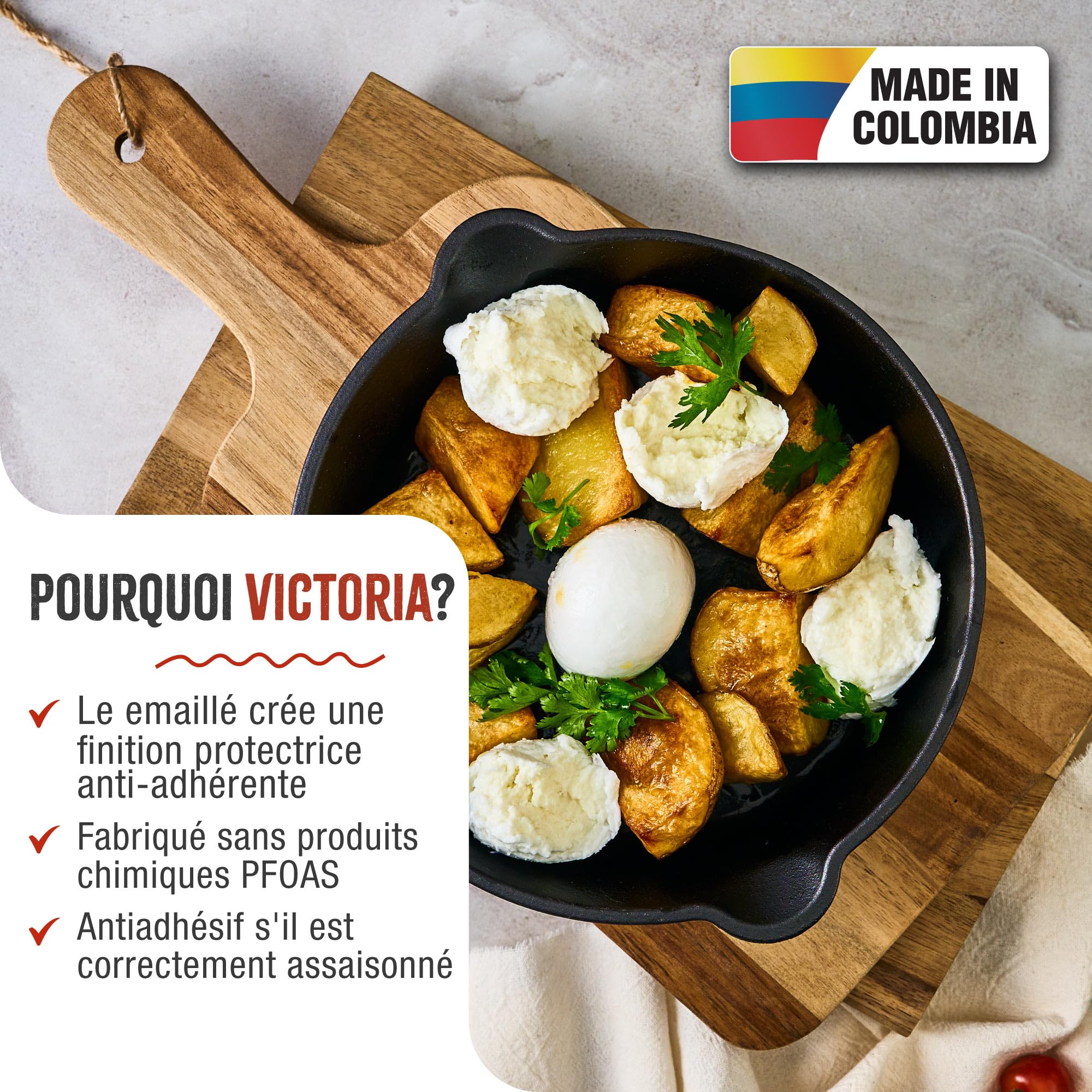 VICTORIA Poêle en Fonte Émaillée Induction 20cm, Convient pour le Feu, le Barbecue, le Four, la Plaque Vitrocéramique, le Gaz, Cast Iron Skillet sans Toxicité, sans PTFE ni PFOA