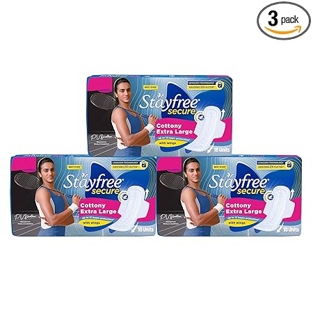 Stayfree Secure Extra Large Cottony Soft Cover Sanitary Pads For Women Combo, 18s X 3 (54 Pads) (Pack of 3)