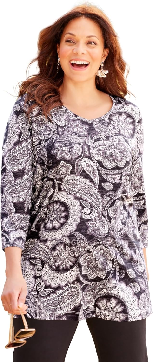 Catherines Women’s Plus Size Suprema 3/4 Sleeve V-Neck Tee