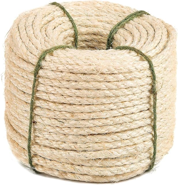 Yangbaga Hemp Rope,8mm Thick Rope Strong Natural Rope,4-Ply Jute Rope for Craft Rope/Cat Scratching Rope/Garden Bundling,Come with a Sisal Ball (50 M/164 Feet) White