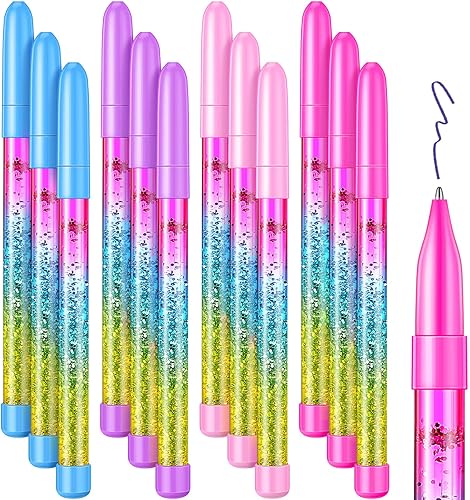 12 bolígrafos de arena líquida con purpurina y arco iris, bolígrafos dinámicos con purpurina de cristal líquido, bolígrafos divertidos para mujeres