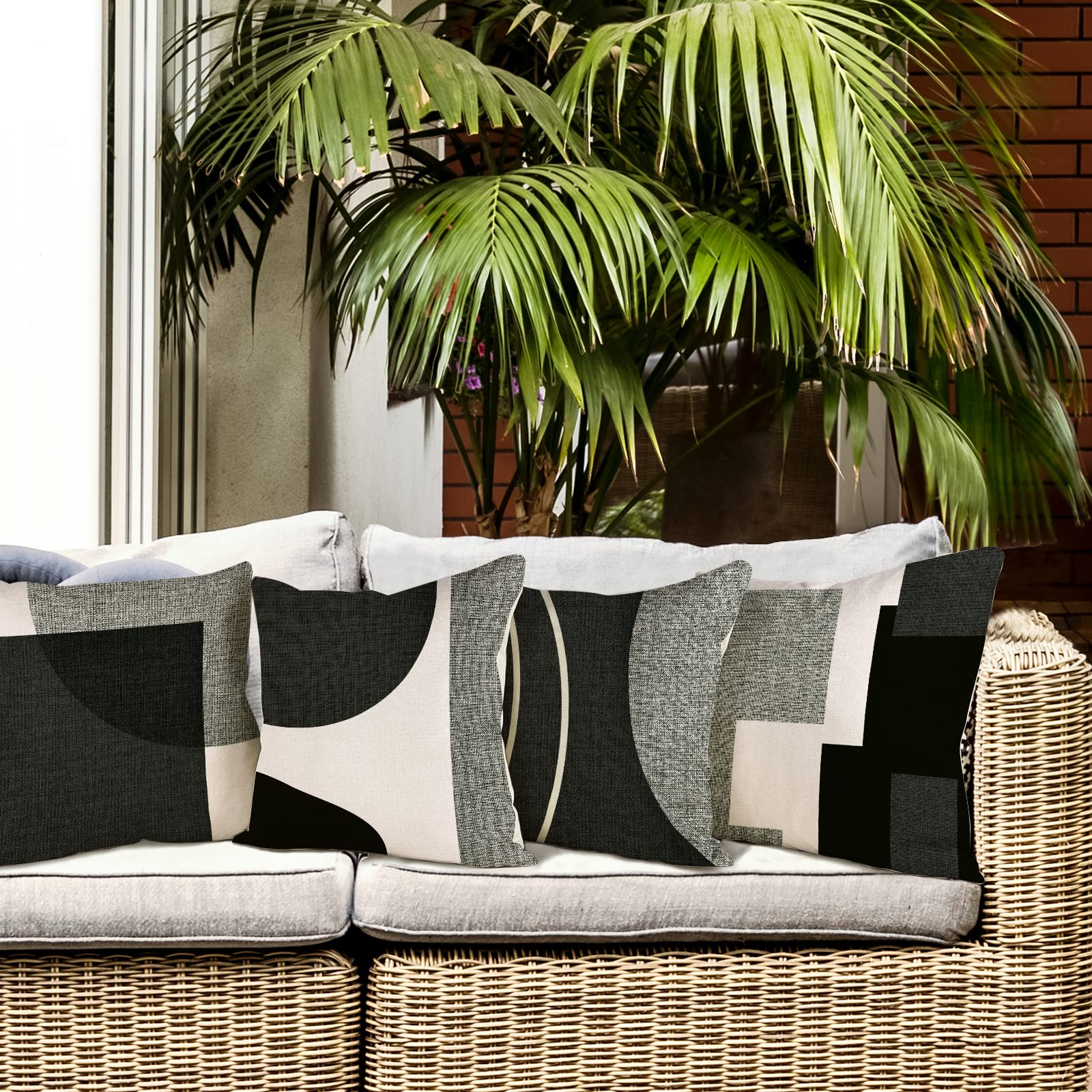 ZWJD Fodera per Cuscino Decorativa in Lino 50x50 Set di 4 Fodere per Cuscini Motivo Geometrico Fodere per Cuscini per Divano Camera da Letto Divano Cuscino per Esterno 50x50 A083-20