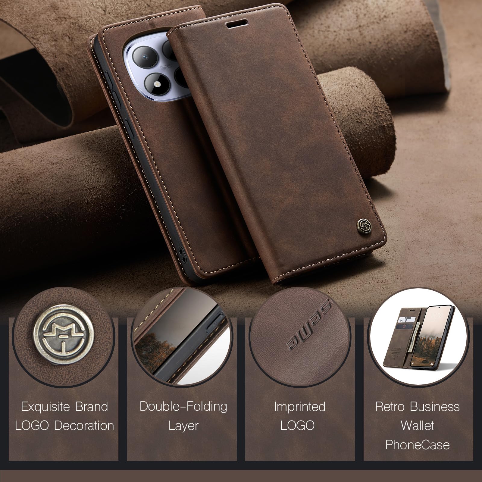 for Xiaomi Redmi Note 15 Pro 5G Case, Wallet Case Flip Leather with Card Holder Magnetic Closure Shockproof Kickstand Protective Phone Cases Cover for Redmi Note 15 Pro 5G, Coffee — view 8