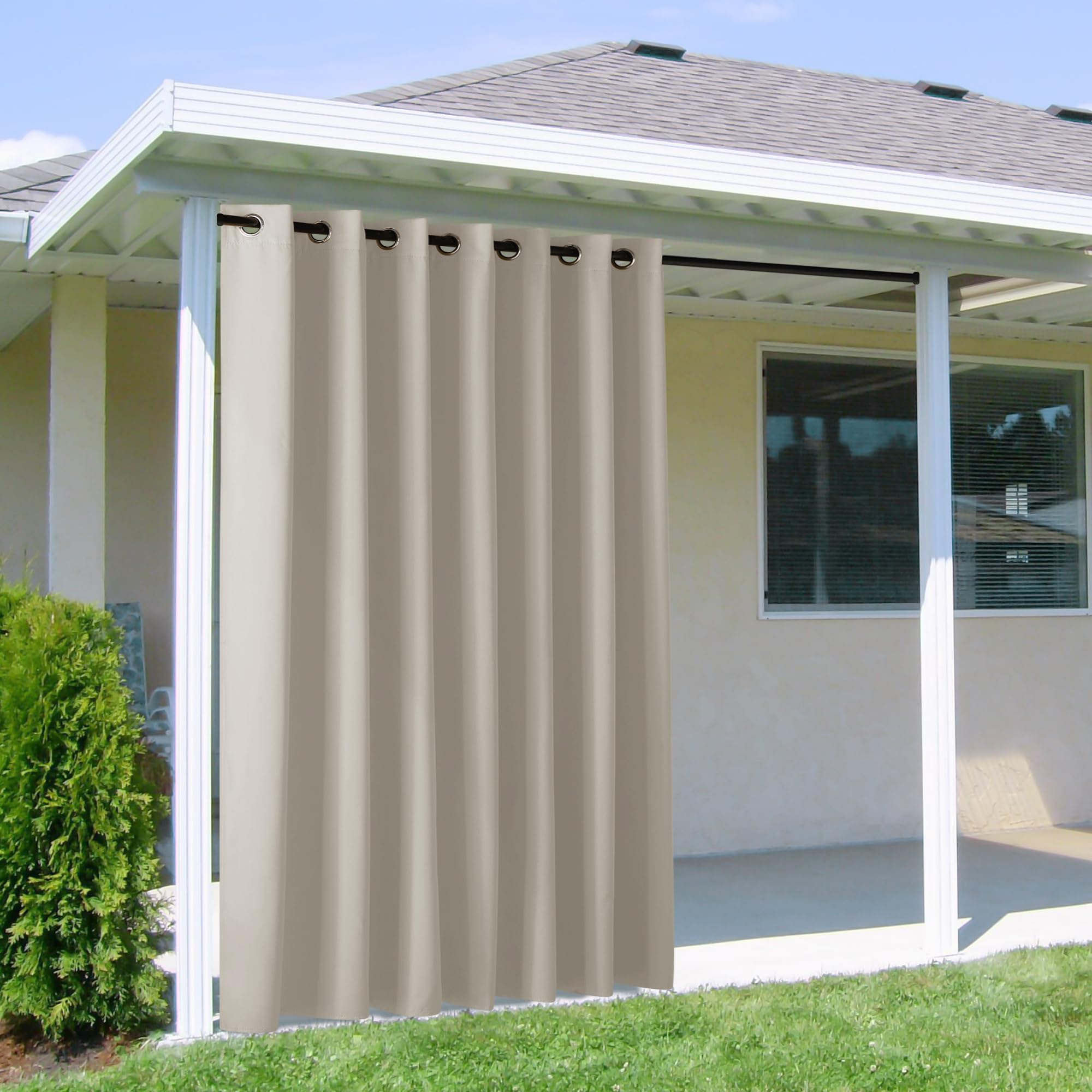 NICETOWN Outdoor Curtain for Patio Waterproof Extra Wide 100 in, Sun Blocking Vertical Blinds Thermal Insulated Stainless Grommet for Front Porch/Gazebo/Pergola, Natural, 1 Piece, 84 in L