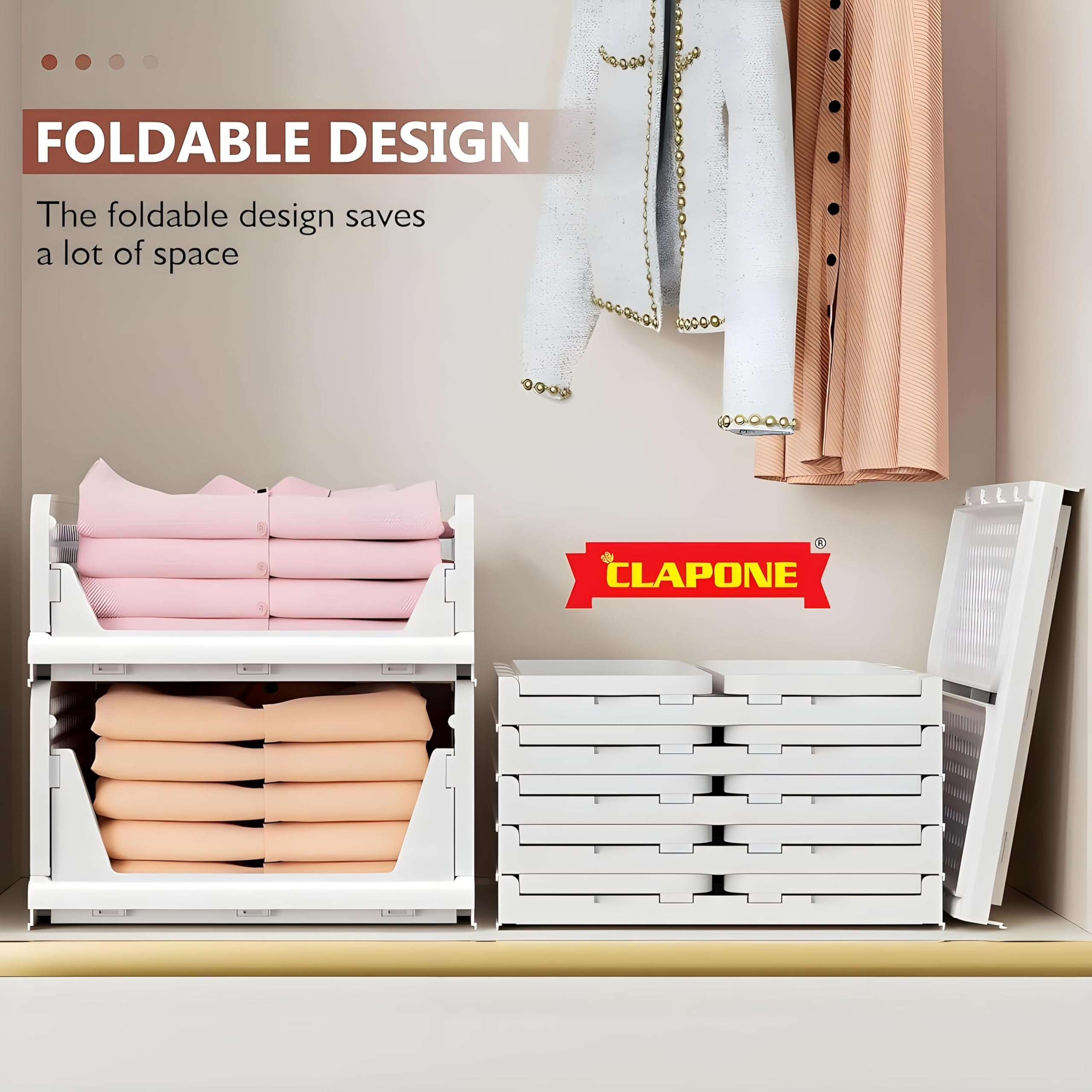 CLAPONE 360 Rotating Earrings Stand Jewelry Display Organiser/Earrings Organiser/Jewellery Foldable Wardrobe Organizer - Large White Plastic Stackable Closet Self Storage (White Closet, 1 PCS) 2