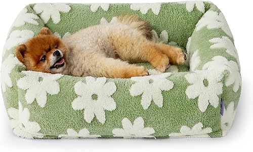 LE SURE Bonita cama para perros pequeños, camas lavables para cachorros, acogedor sofá ortopédico rectangular para mascotas con felpa jacquard