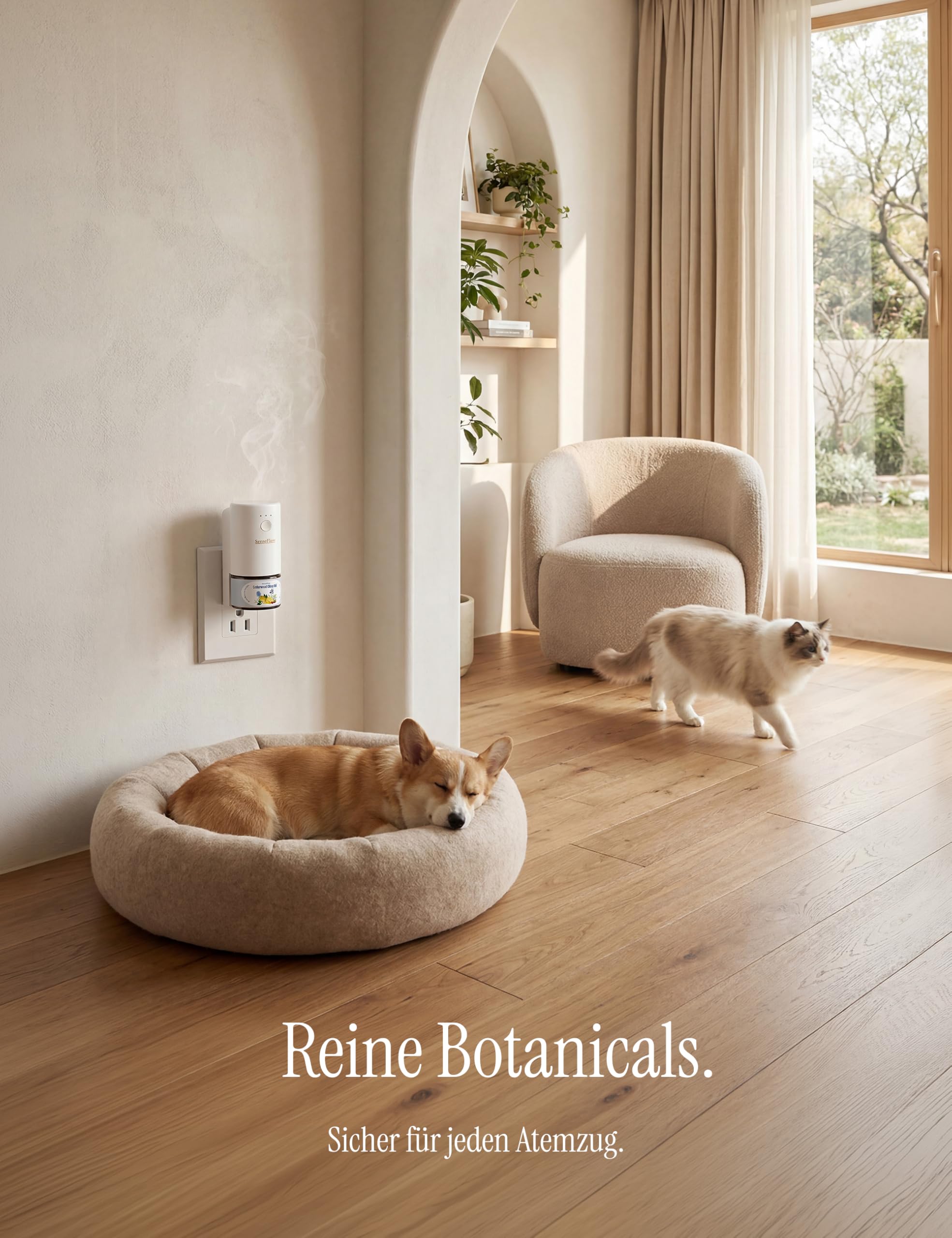 Aroma Diffuser für Ätherische Öle SF101, Wasserloser Ultraschall Duftstecker Raumduft, 100% pflanzlich Lufterfrischer, 30ml, 120-Tage Aroma für Zuhause bis zu 100 m² - Pfefferminze