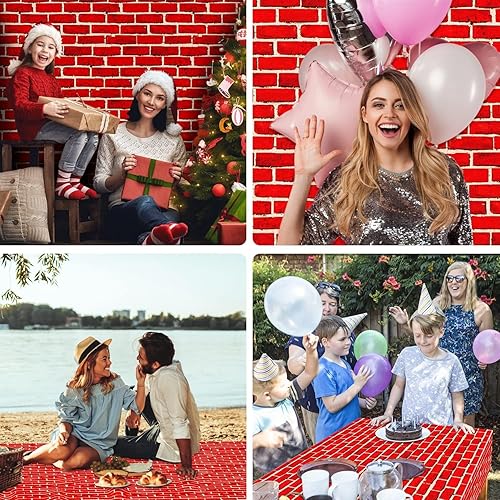 Miniatura 5 de 4 manteles de ladrillo rojo, fondo de pared de ladrillo de 51 x 108 pulgadas, fundas de mesa de ladrillo, decoración de fondo de pared de ladrillo