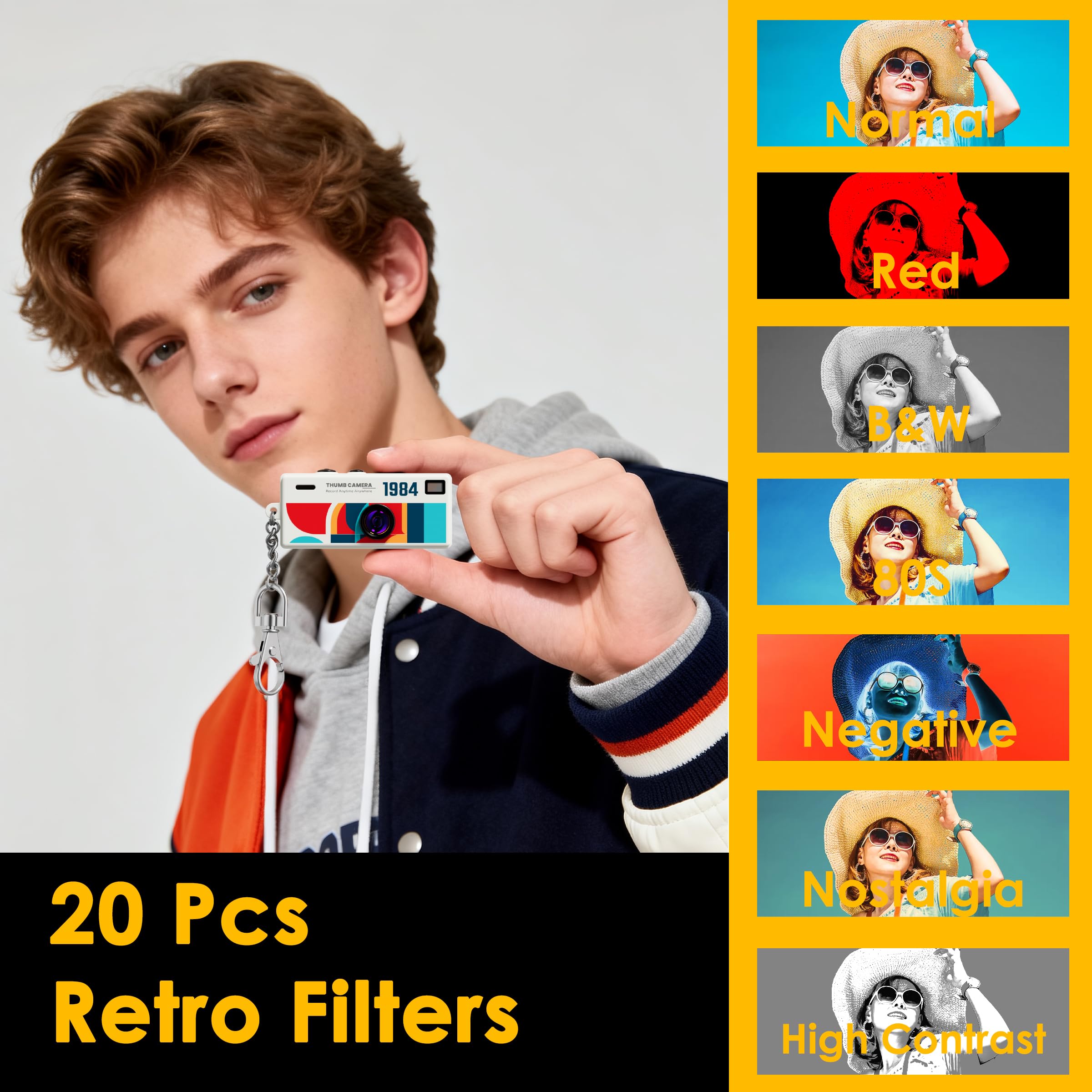 Mini Digital Camera with 32GB Micro SD Card, Retro Camera, FHD 1080P Video Recording & Photo Shooting, 20 Retro Filters, Pocket Mini Camera Keychain, Pendant Gift for Adults Kids (Orange) - 4
