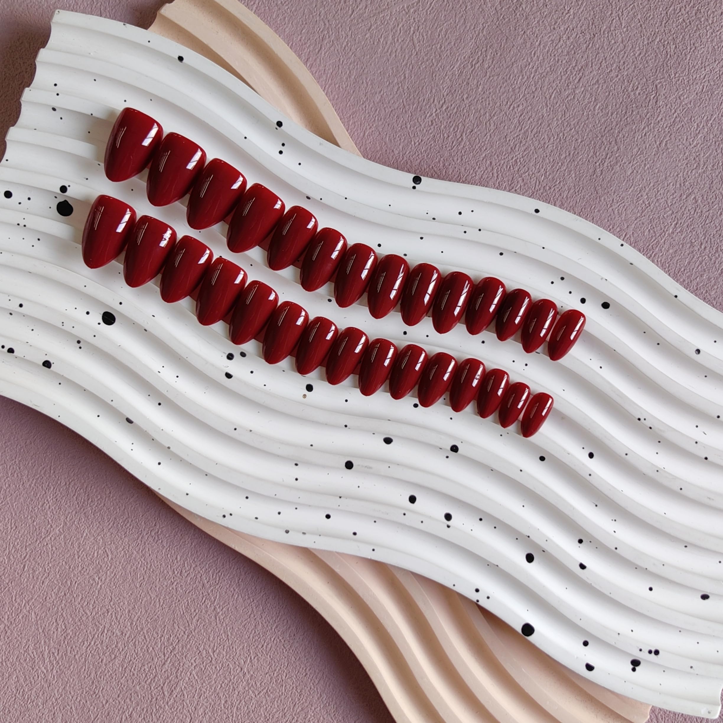 KQueenest 30 Pcs Dark Red Press on Nails Short Almond, Short False Nails Almond - Image 4